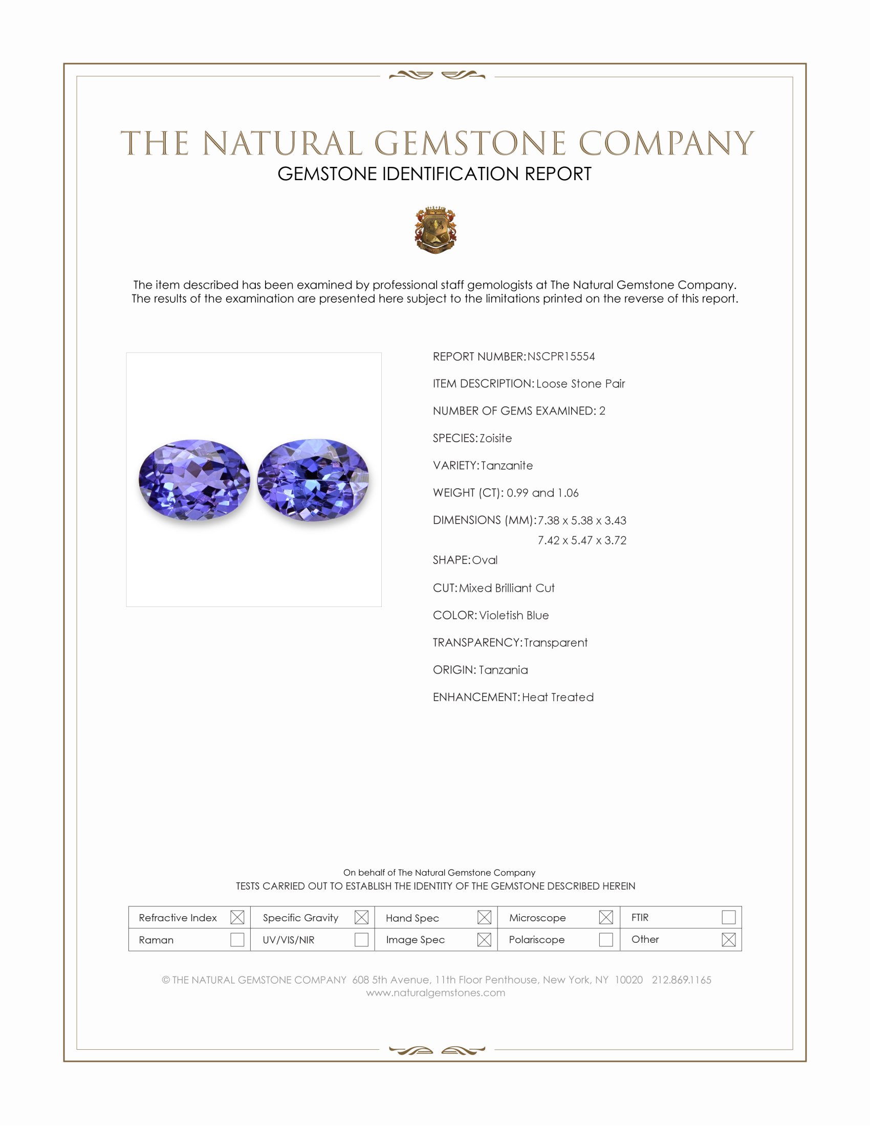 2.05 Ct.Tw. Violetish Blue Tanzanite Pair from Tanzania