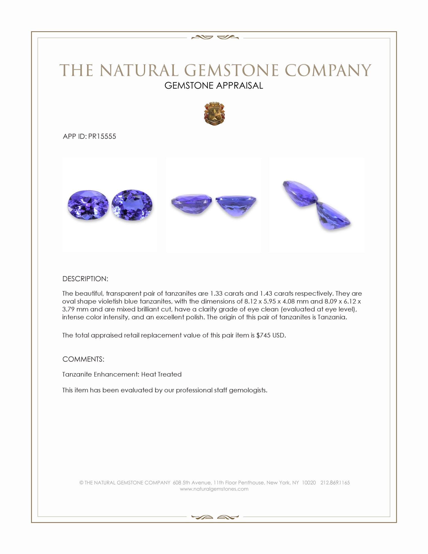 2.76 Ct.Tw. Violetish Blue Tanzanite Pair from Tanzania