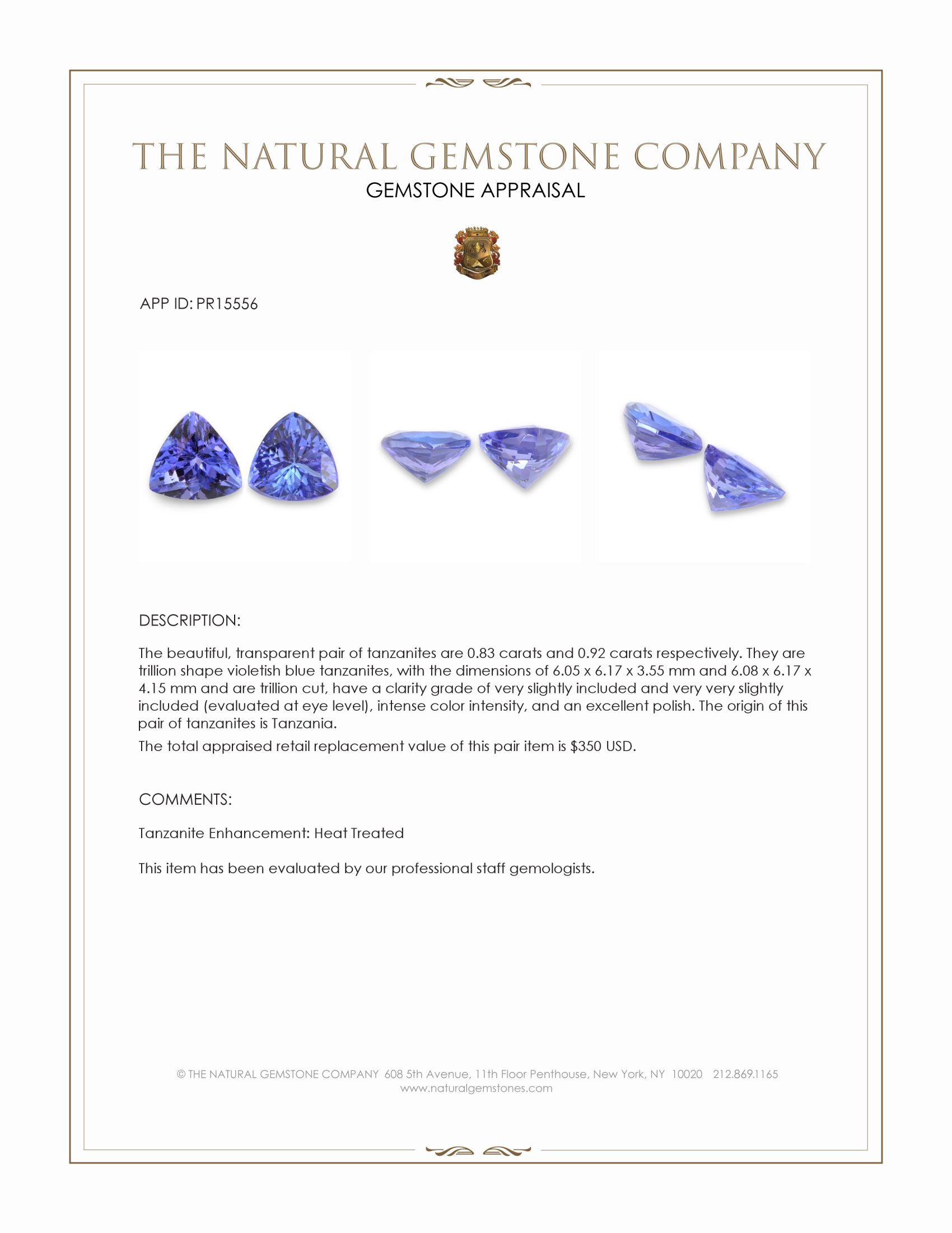 1.75 Ct.Tw. Violetish Blue Tanzanite Pair from Tanzania