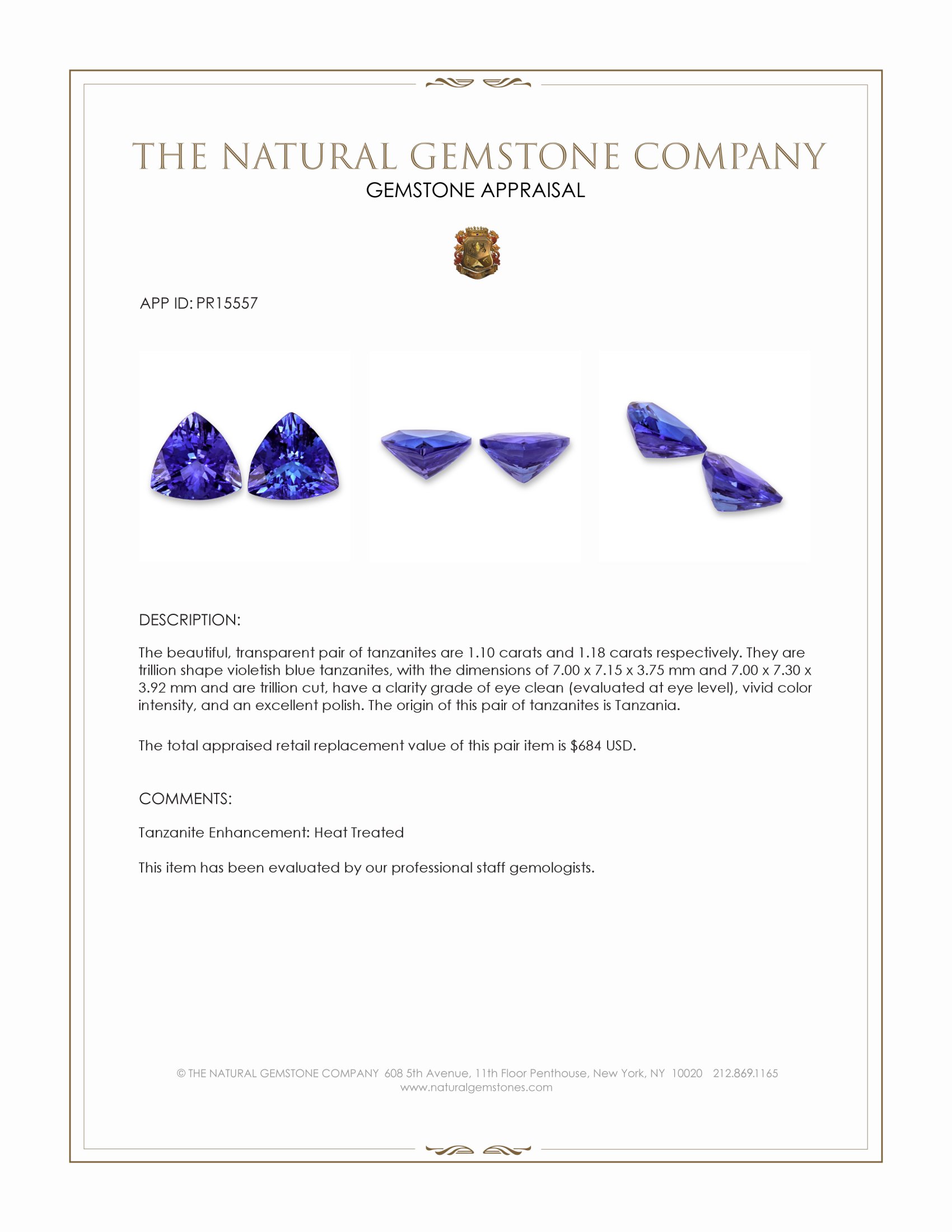 2.28 Ct.Tw. Violetish Blue Tanzanite Pair from Tanzania