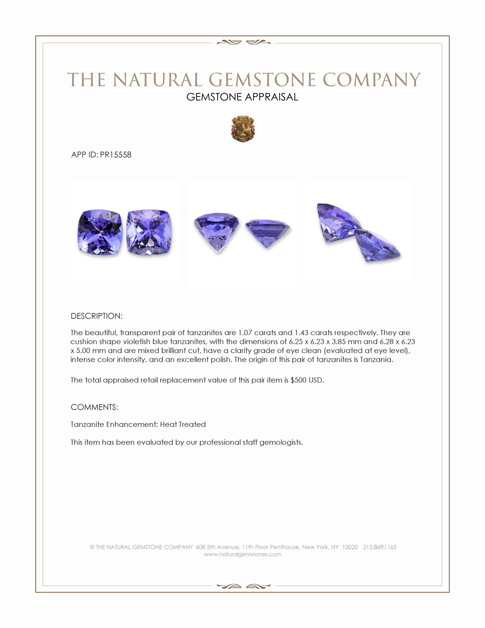 2.50 Ct.Tw. Violetish Blue Tanzanite Pair from Tanzania