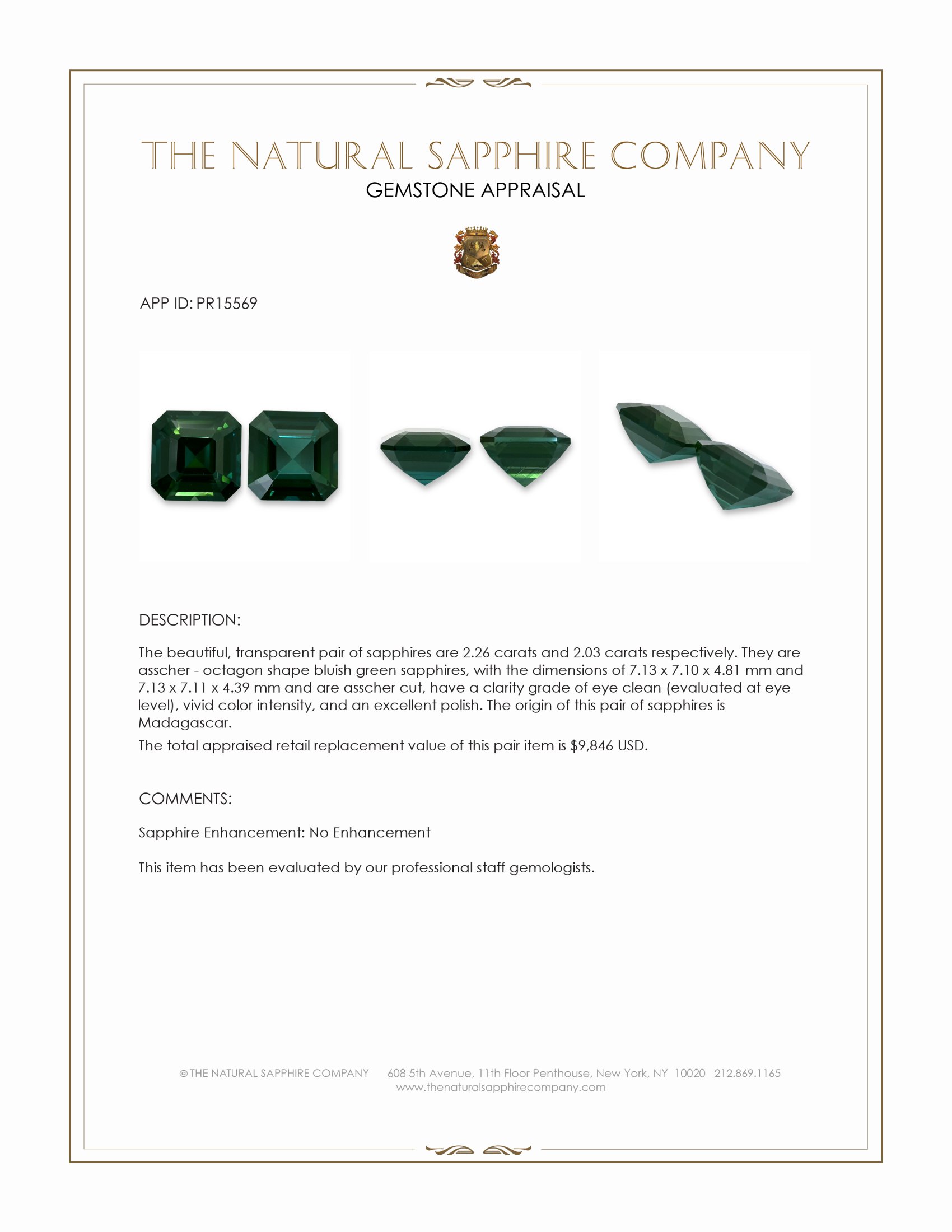 4.29 Ct.Tw. Bluish Green Sapphire Pair from Madagascar