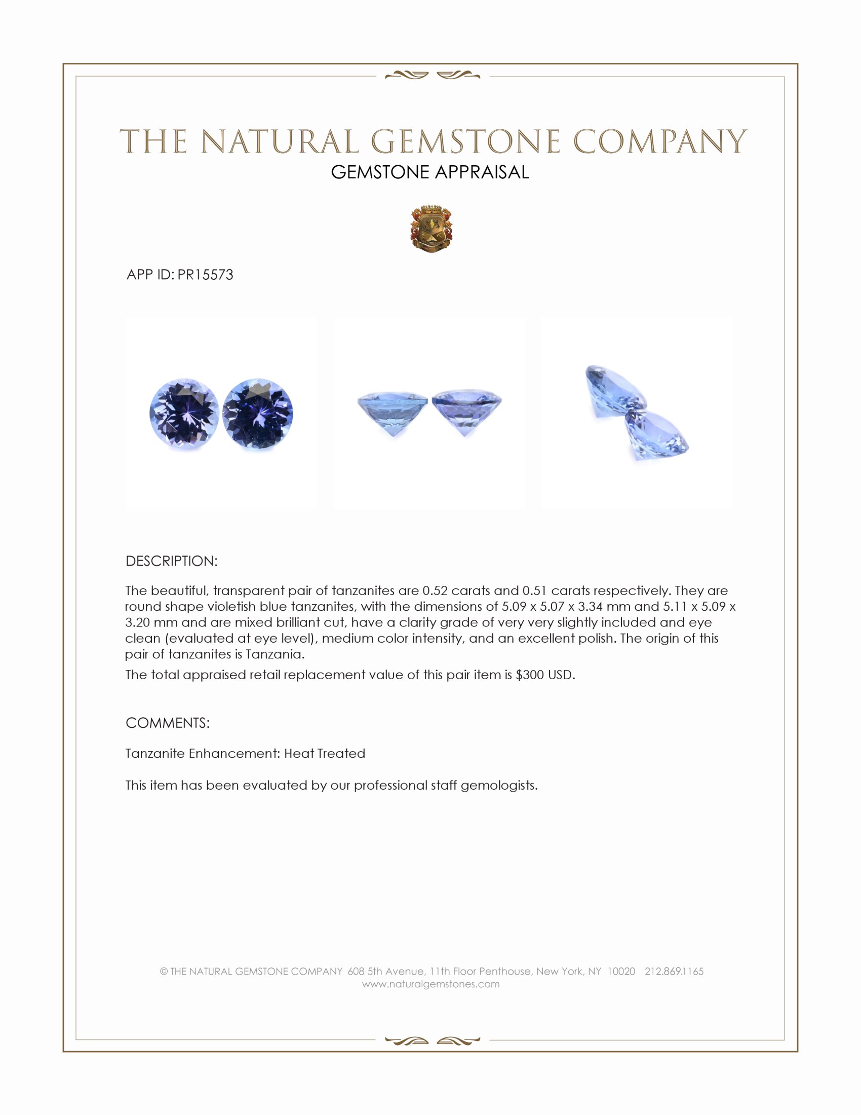 1.03 Ct.Tw. Violetish Blue Tanzanite Pair from Tanzania