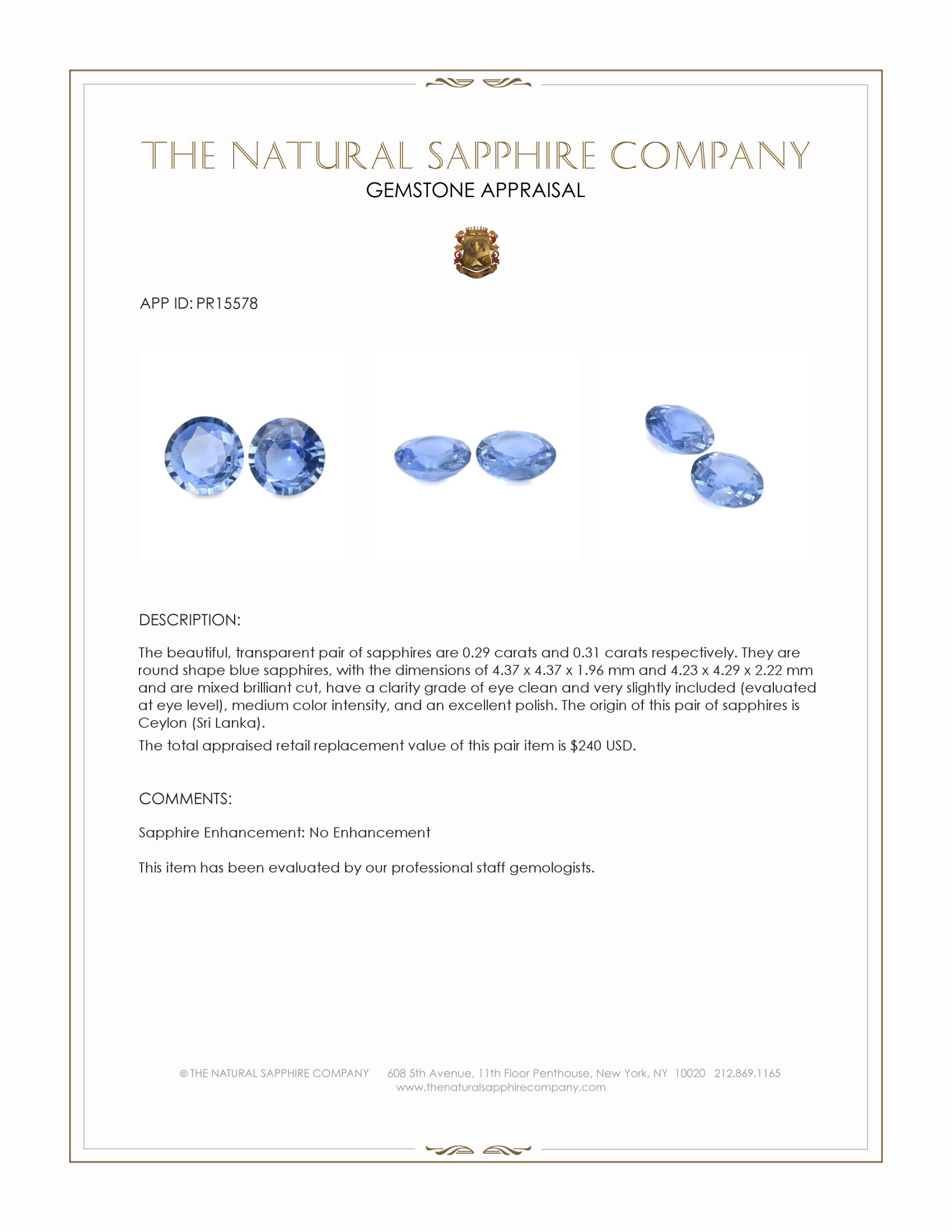 0.60 Ct.Tw. Blue Sapphire Pair from Ceylon (Sri Lanka)