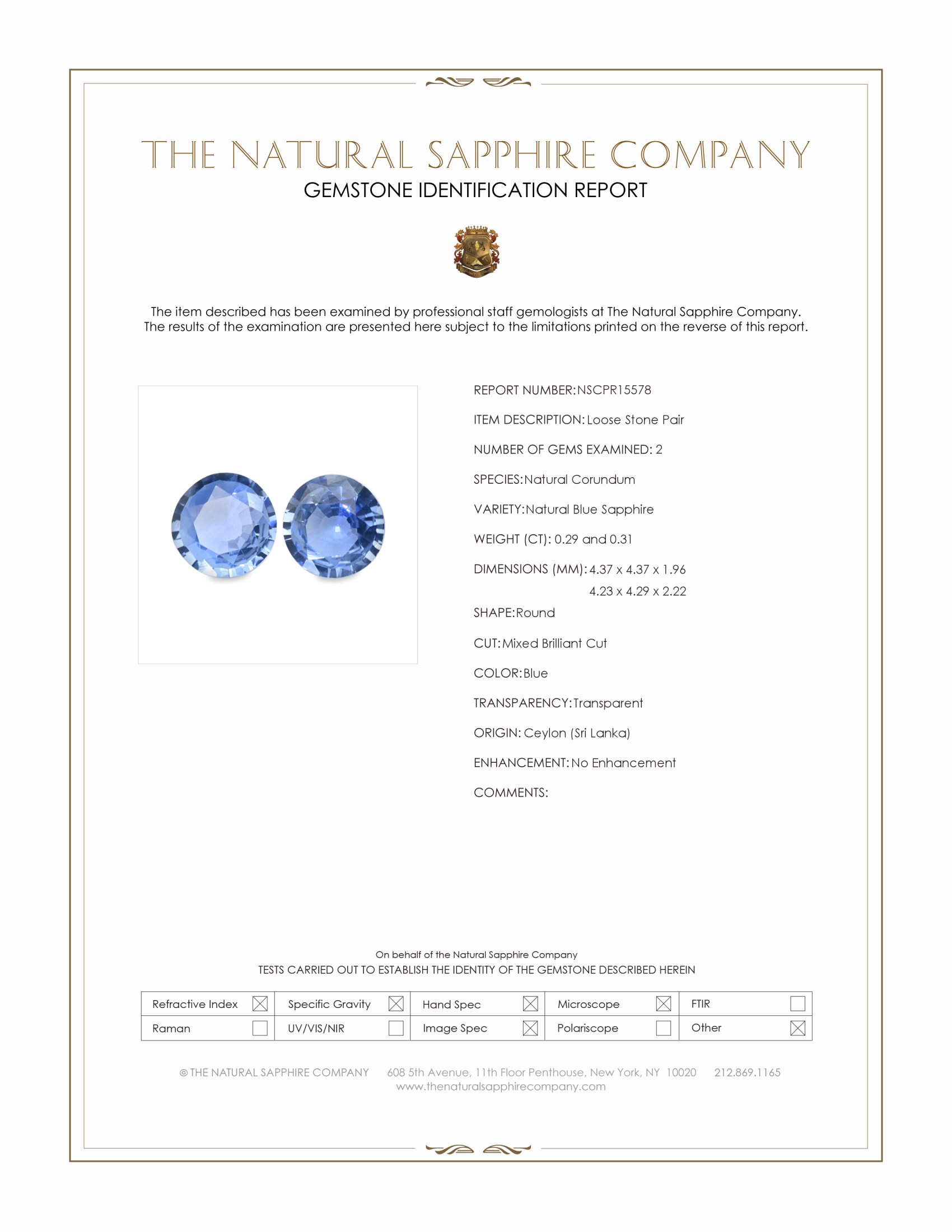 0.60 Ct.Tw. Blue Sapphire Pair from Ceylon (Sri Lanka)