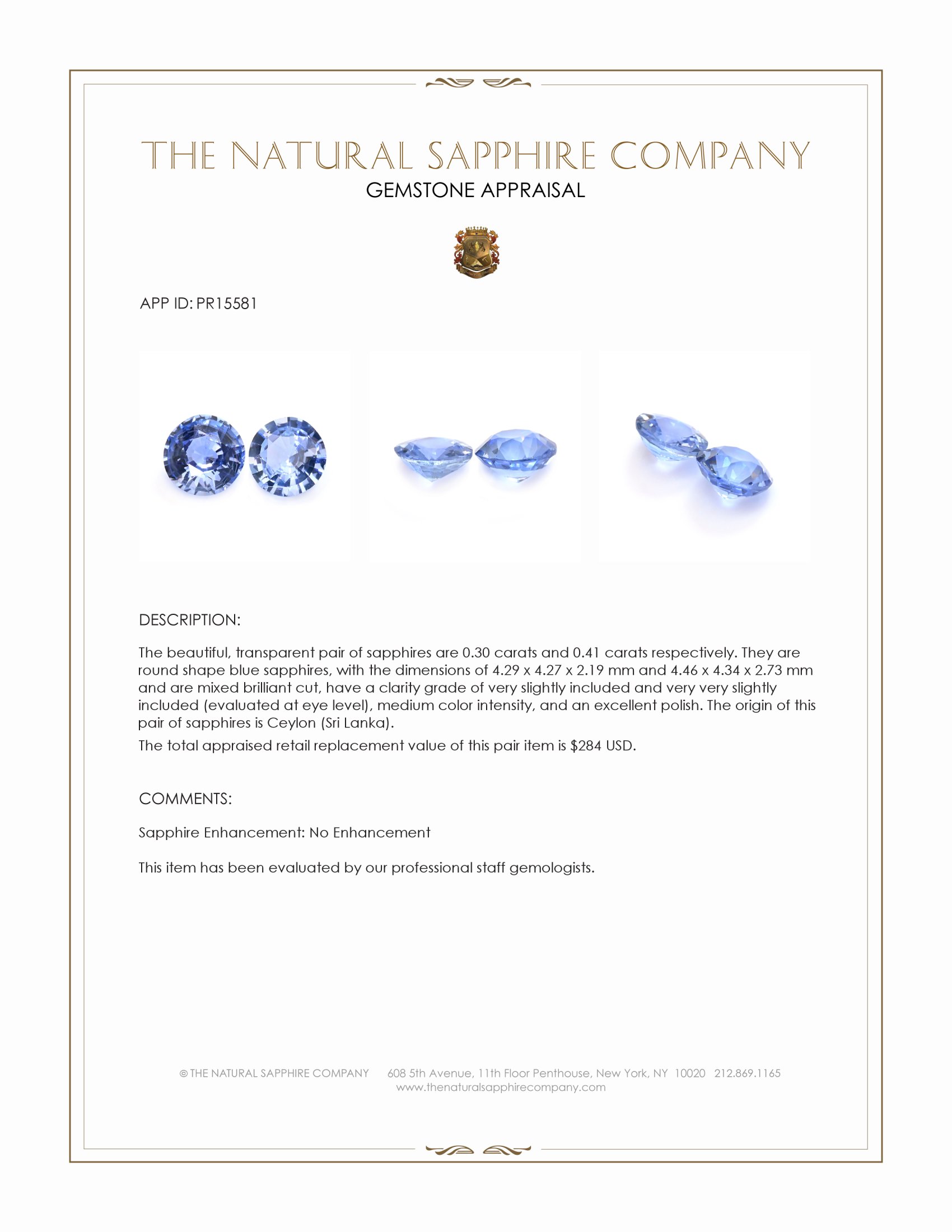 0.71 Ct.Tw. Blue Sapphire Pair from Ceylon (Sri Lanka)