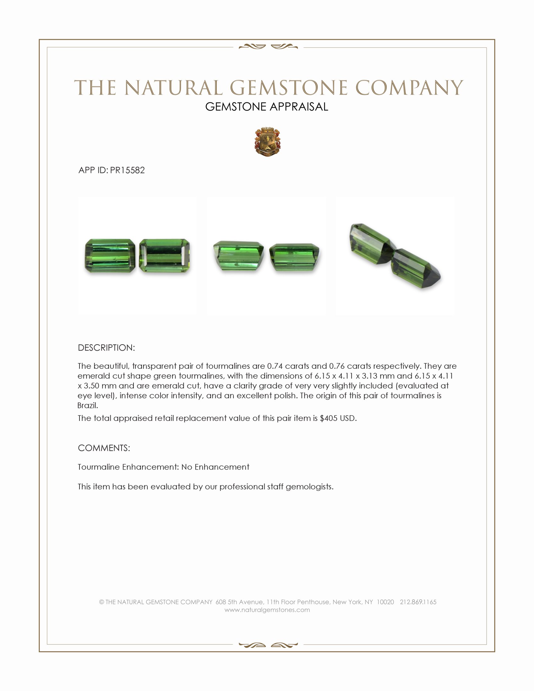 1.50 Ct.Tw. Green Tourmaline Pair from Brazil