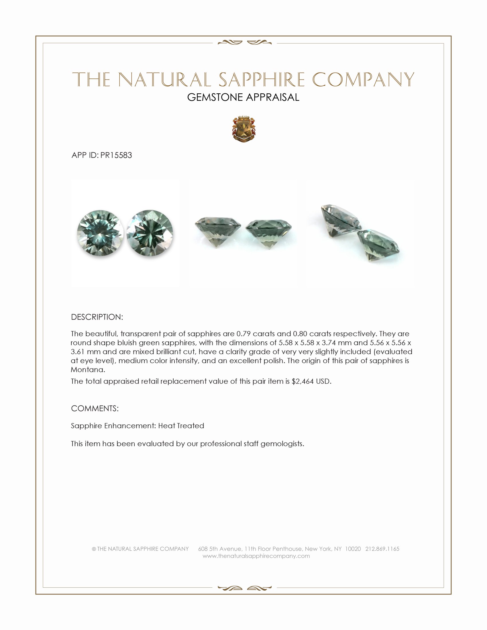 1.59 Ct.Tw. Bluish Green Sapphire Pair from Montana