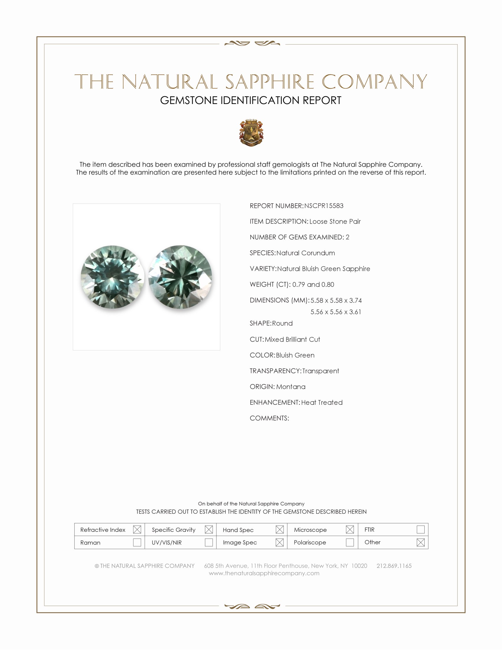 1.59 Ct.Tw. Bluish Green Sapphire Pair from Montana