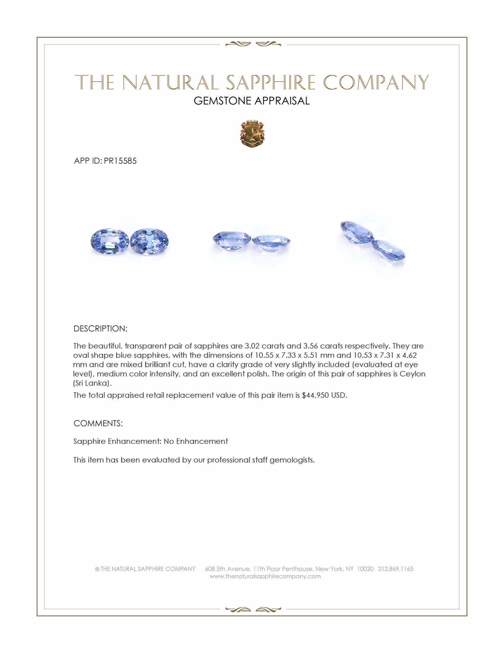 6.58 Ct.Tw. Blue Sapphire Pair from Ceylon (Sri Lanka)