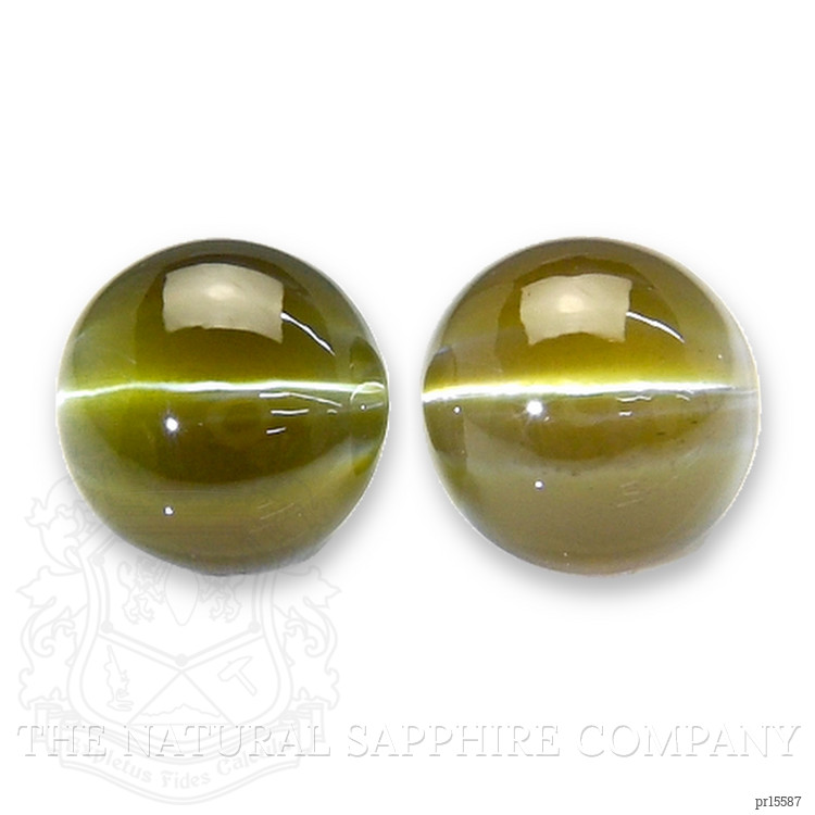 4.35 Ct.Tw. Greenish Brown Cabochon Chrysoberyl Pair from Madagascar