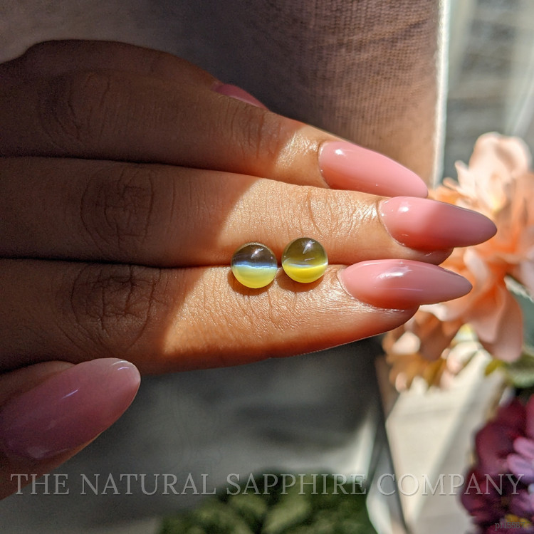 4.35 Ct.Tw. Greenish Brown Cabochon Chrysoberyl Pair from Madagascar