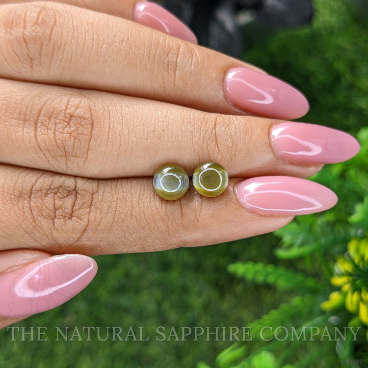 4.35 Ct.Tw. Greenish Brown Cabochon Chrysoberyl Pair from Madagascar