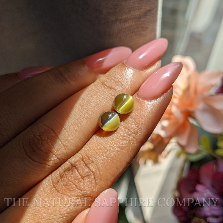 4.35 Ct.Tw. Greenish Brown Cabochon Chrysoberyl Pair from Madagascar