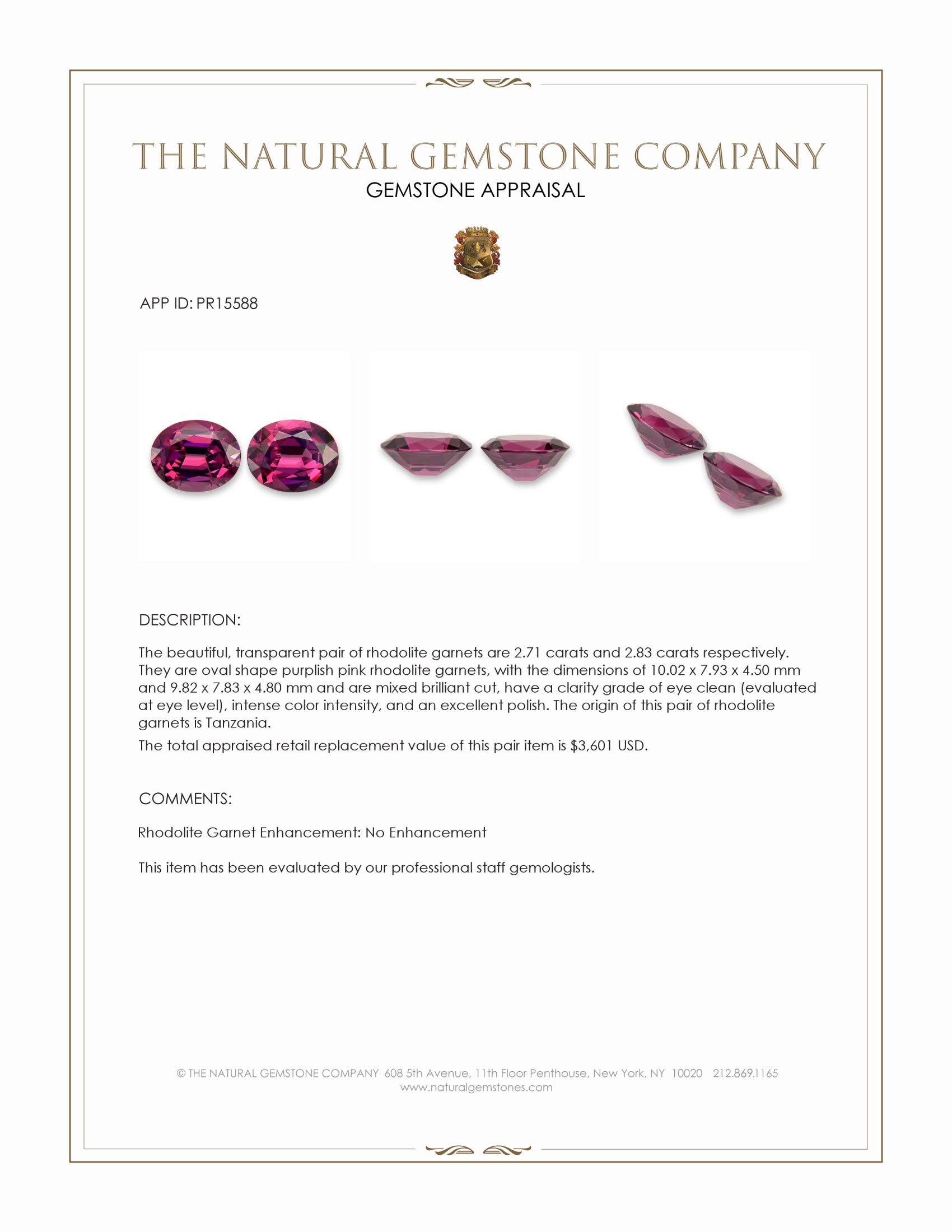 5.54 Ct.Tw. Purplish Pink Rhodolite Garnet Pair from Tanzania