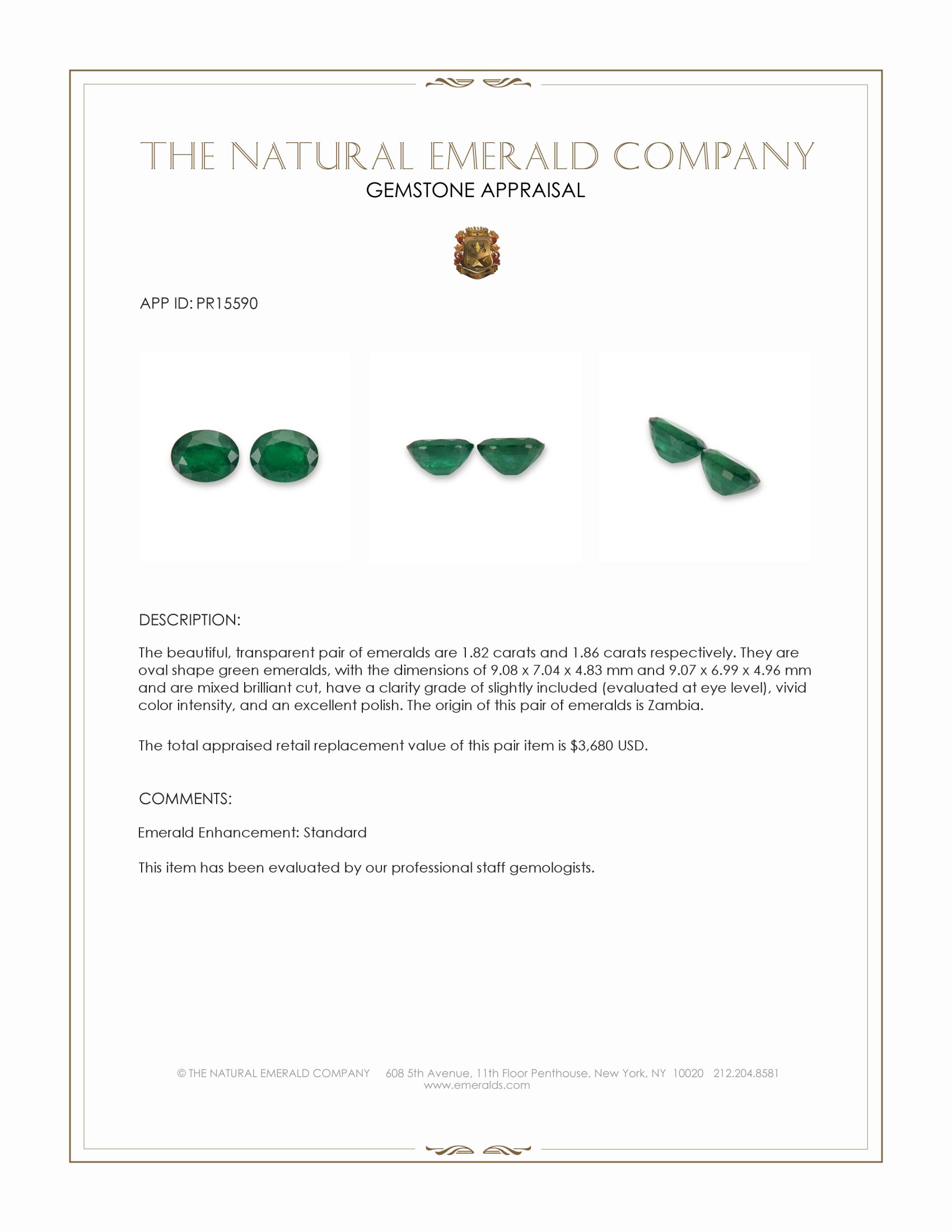 3.68 Ct.Tw. Emerald Pair from Zambia