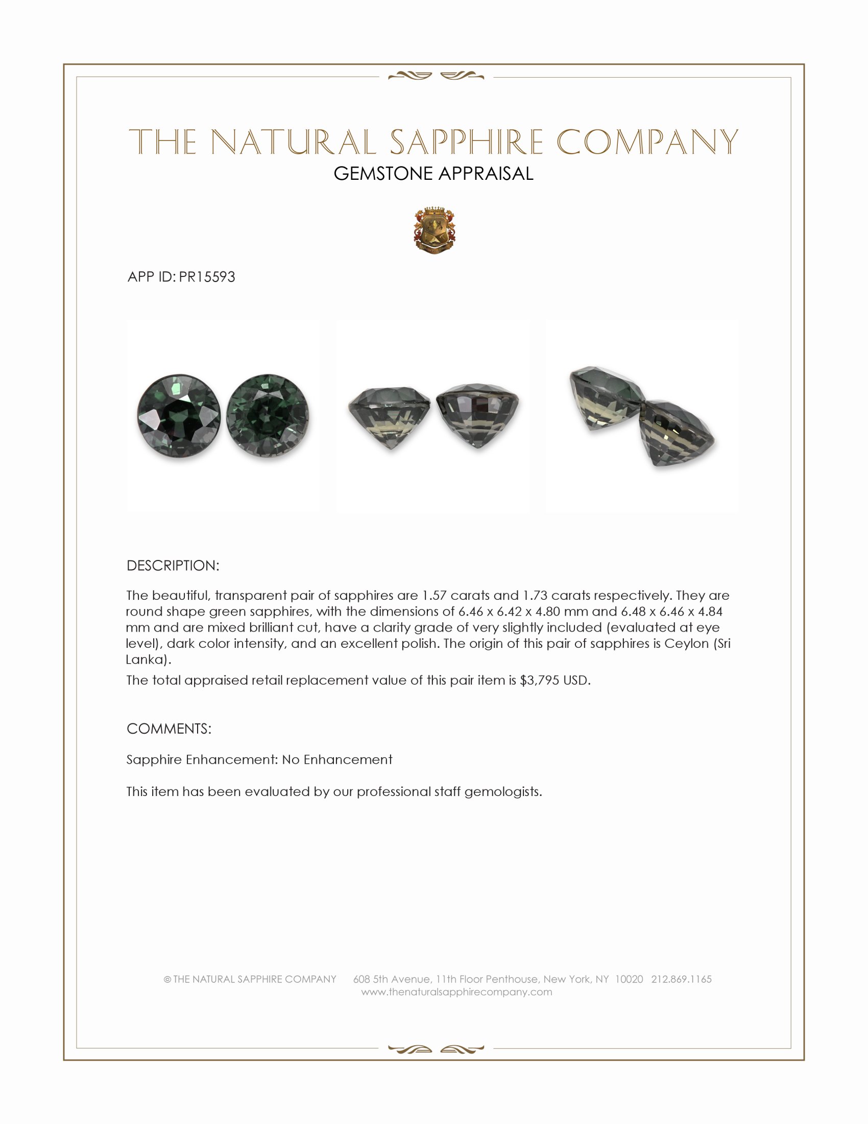 3.30 Ct.Tw. Green Sapphire Pair from Ceylon (Sri Lanka)