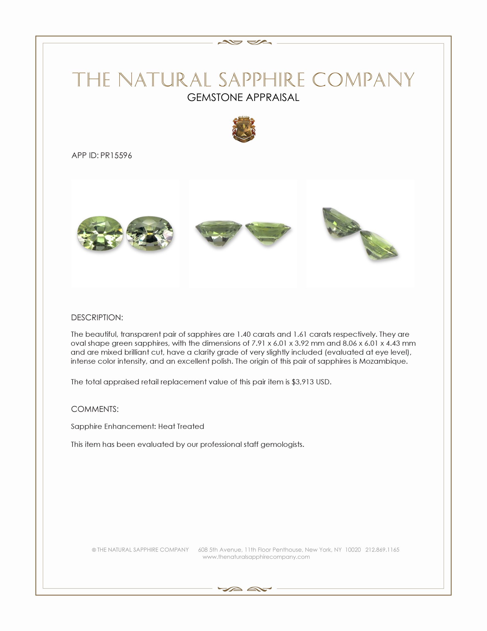 3.01 Ct.Tw. Green Sapphire Pair from Mozambique