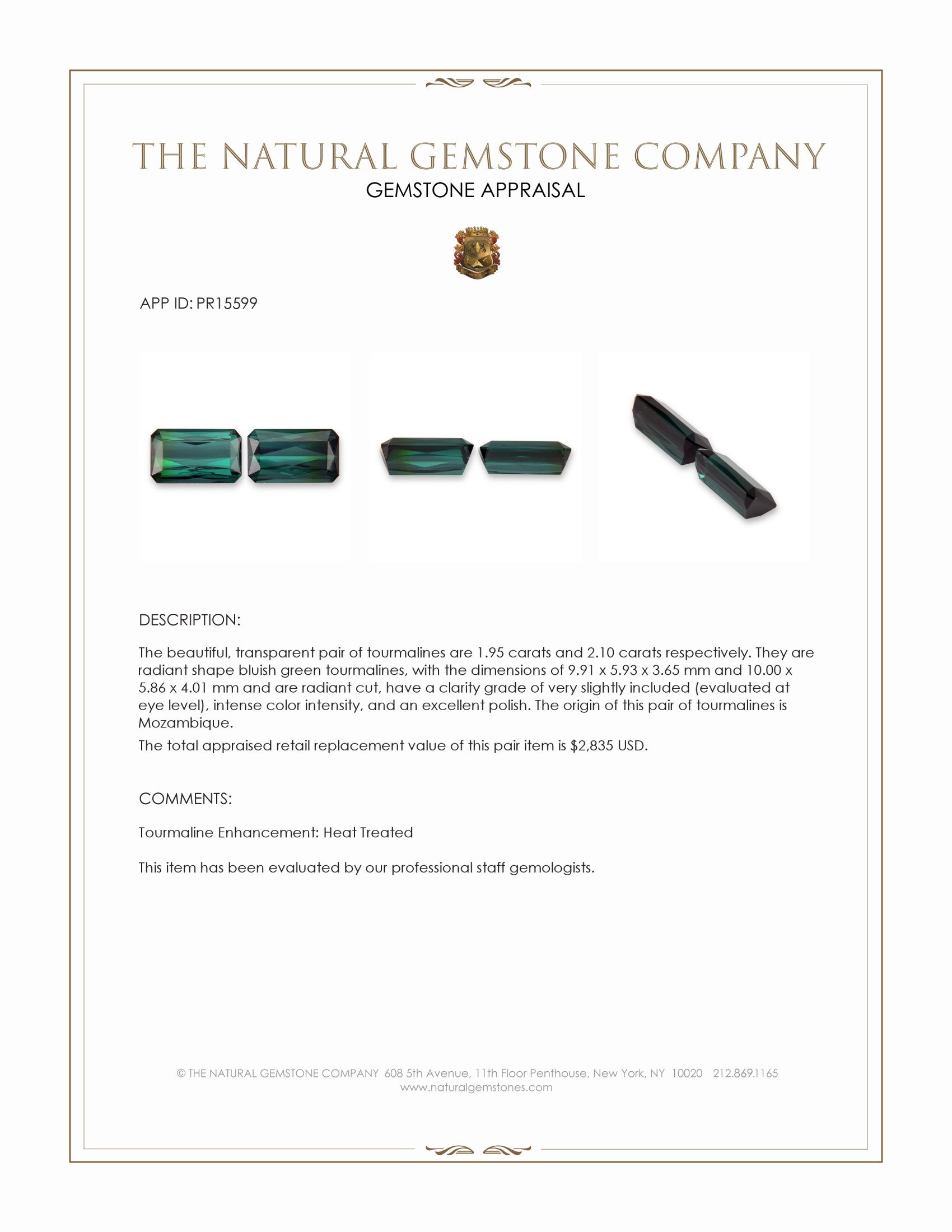 4.05 Ct.Tw. Bluish Green Tourmaline Pair from Mozambique