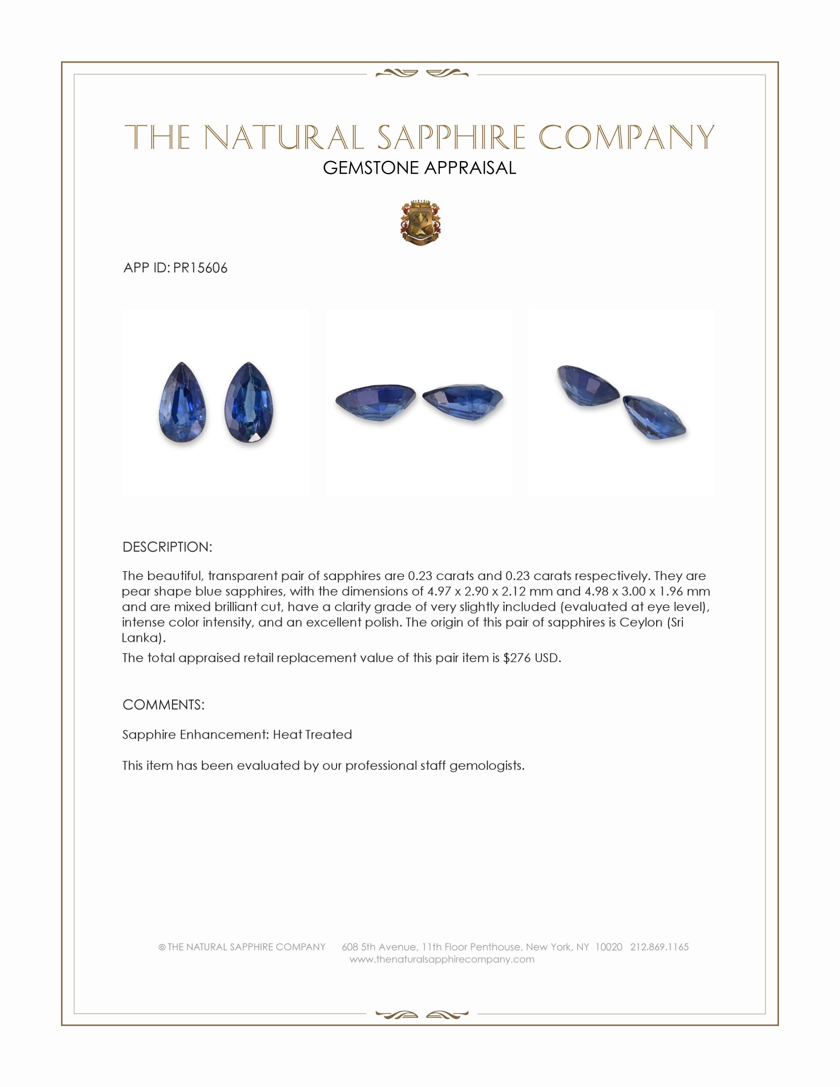 0.46 Ct.Tw. Blue Sapphire Pair from Ceylon (Sri Lanka)