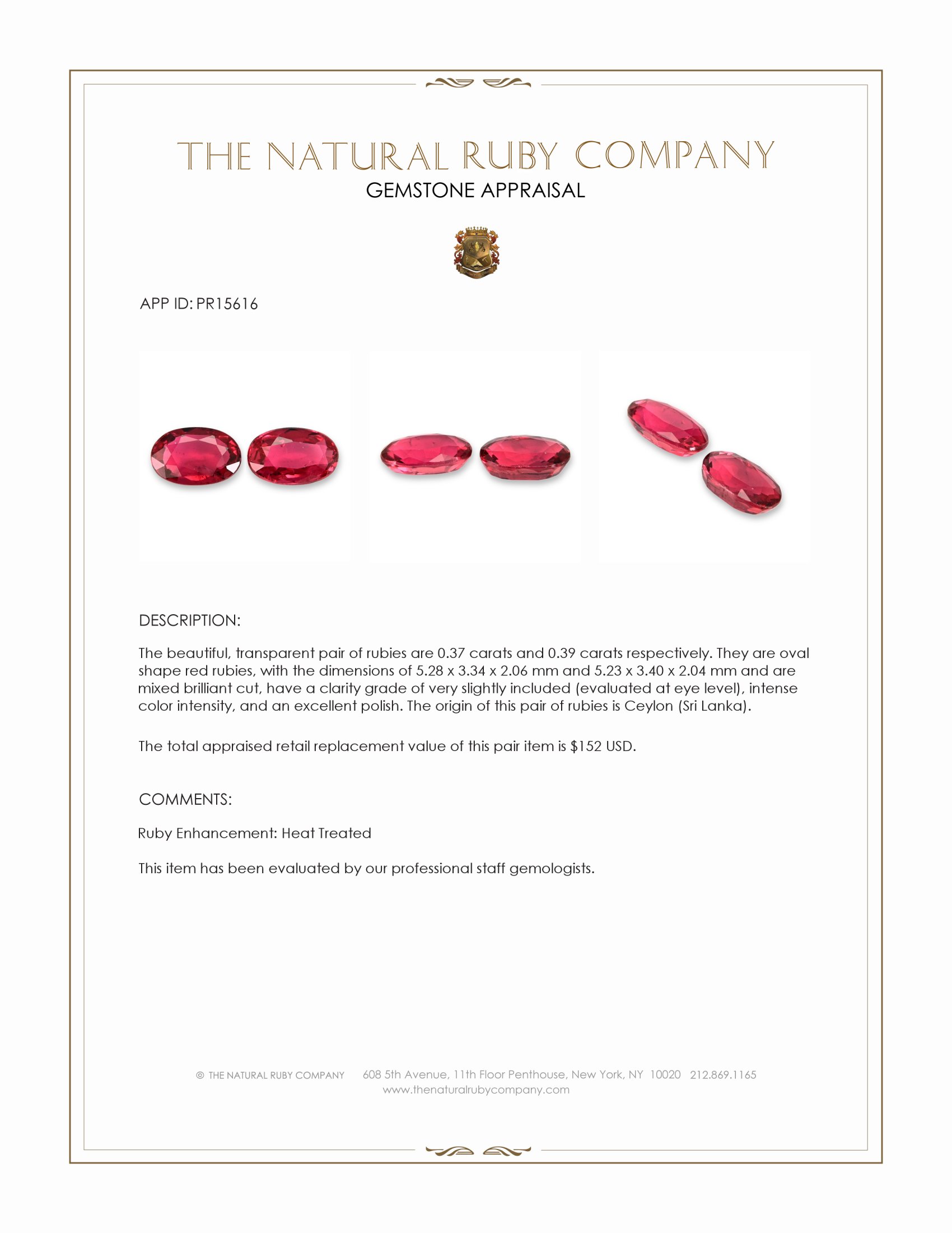 0.76 Ct.Tw. Ruby Pair from Ceylon (Sri Lanka)