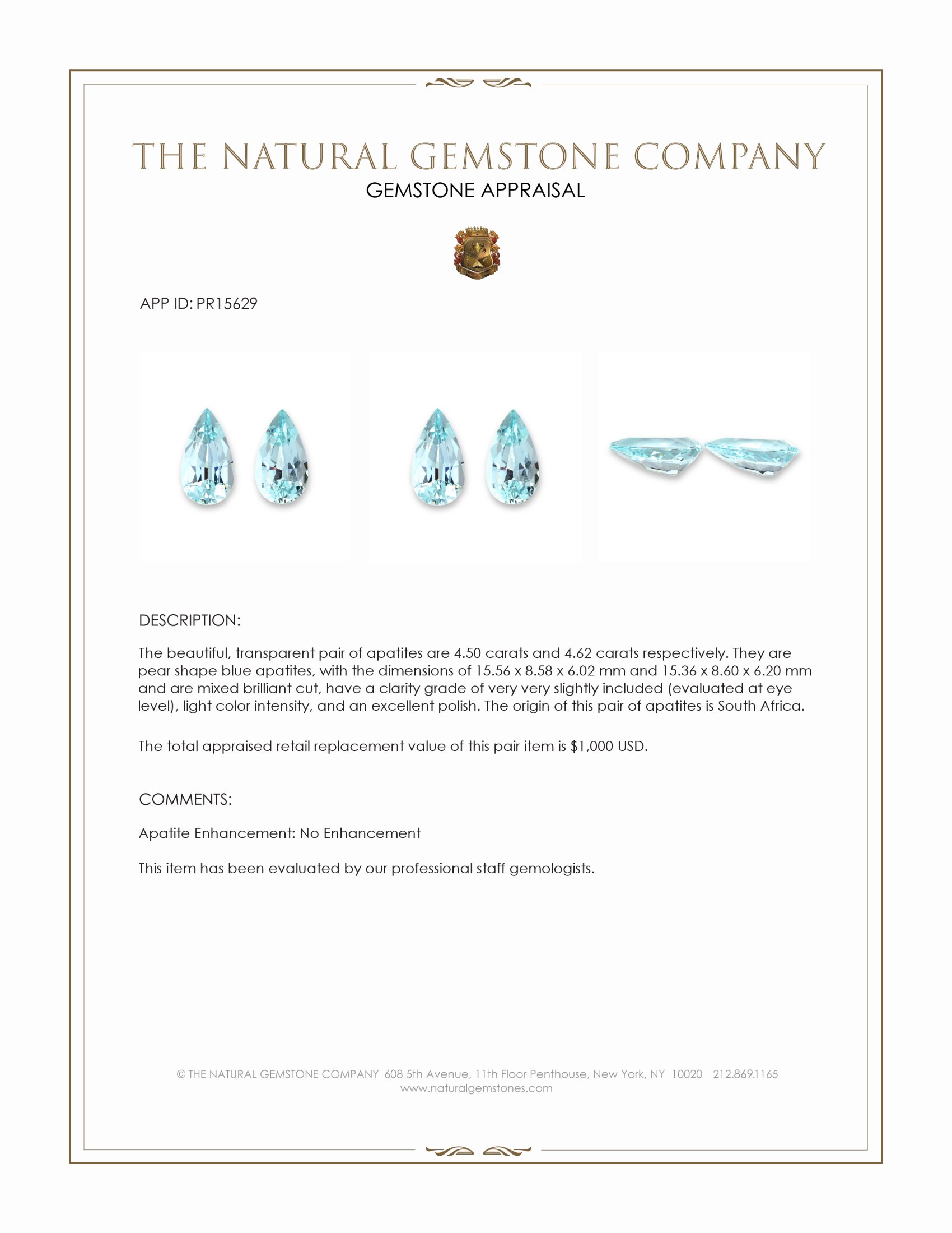 9.12 Ct.Tw. Blue Apatite Pair from South Africa