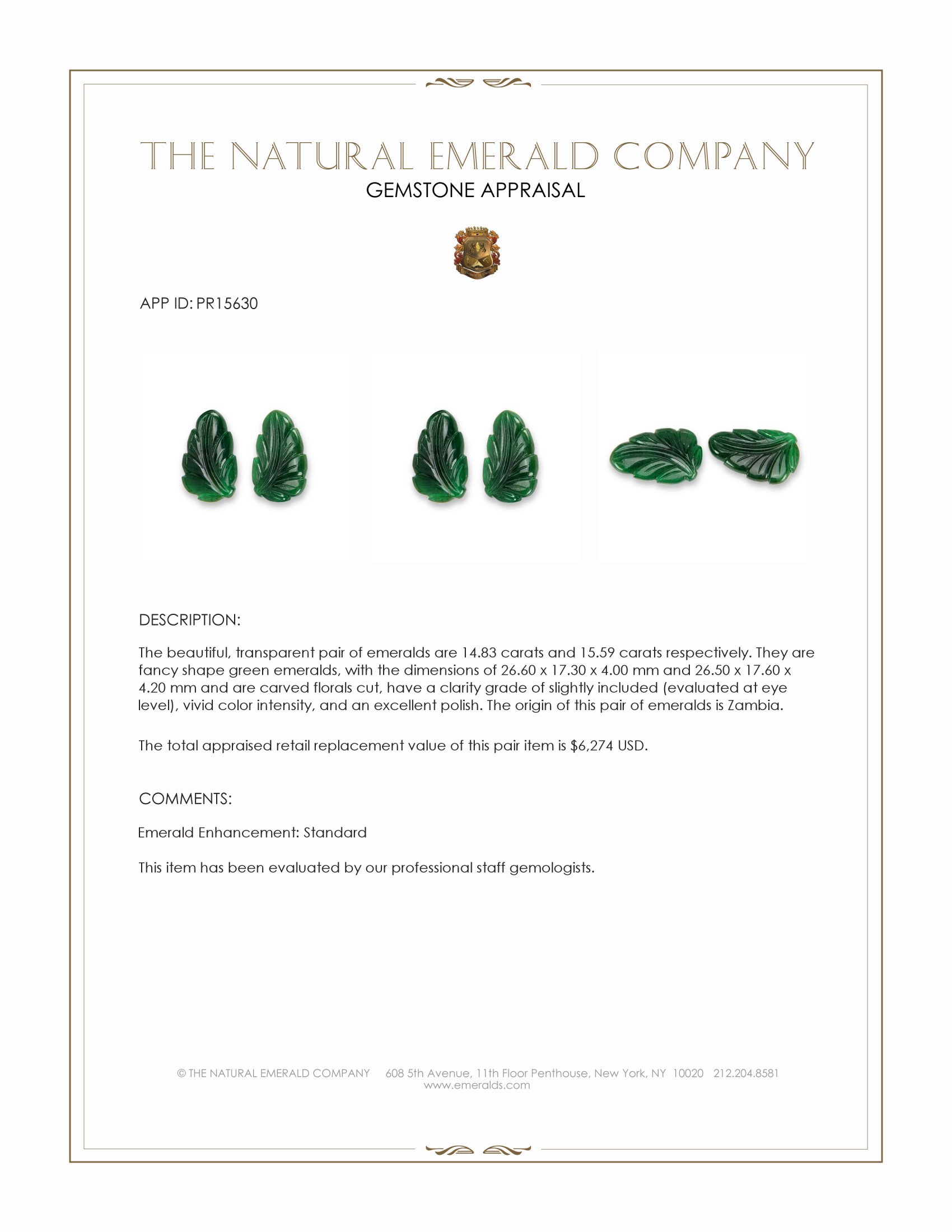 30.42 Ct.Tw. Emerald Pair from Zambia