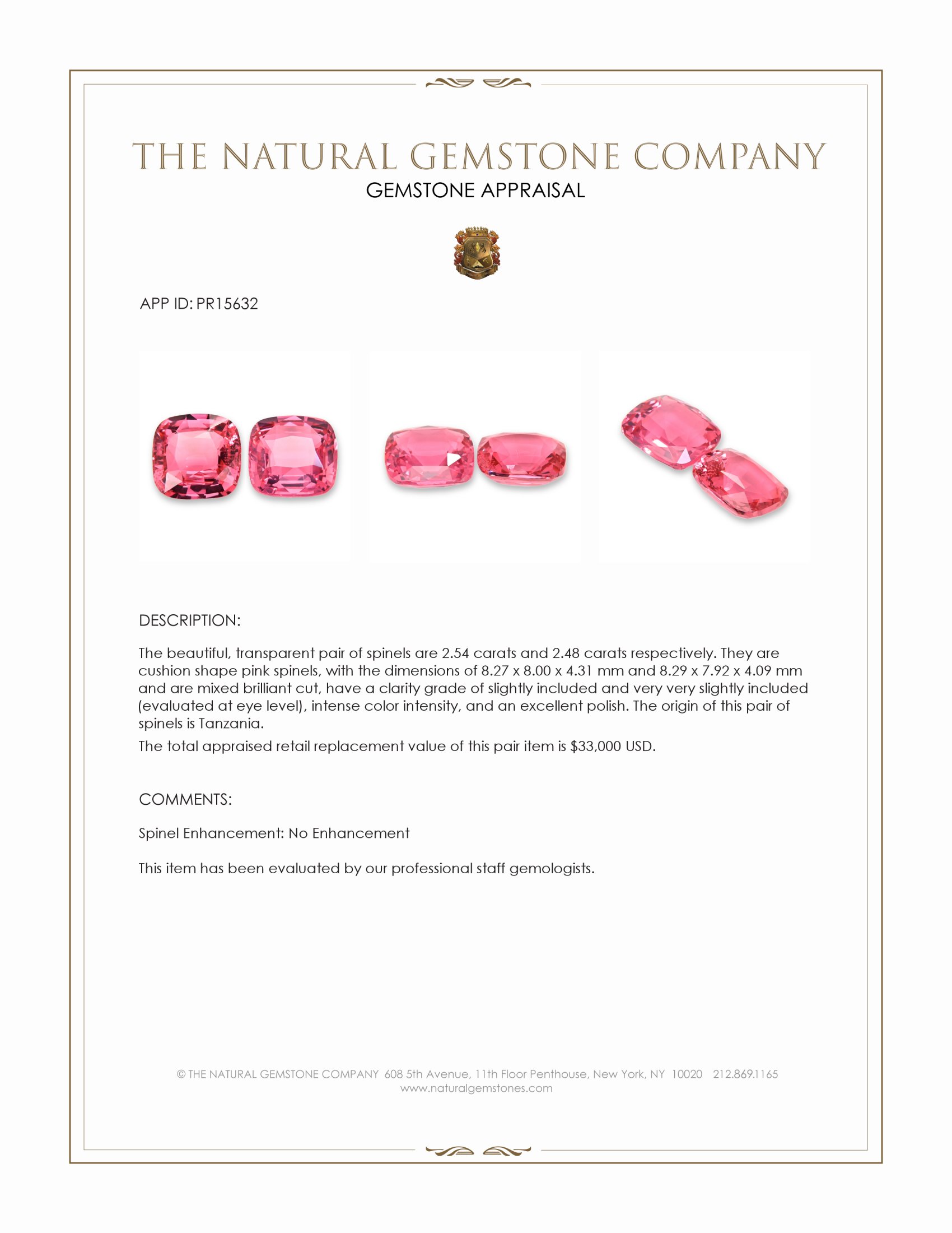 5.02 Ct.Tw. Pink Spinel Pair from Tanzania