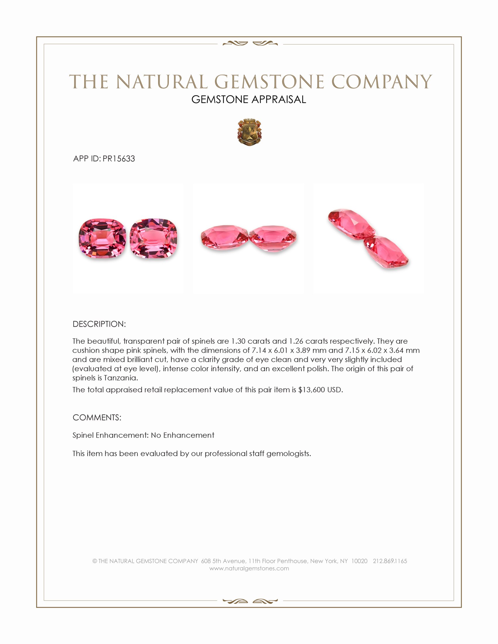 2.56 Ct.Tw. Pink Spinel Pair from Tanzania
