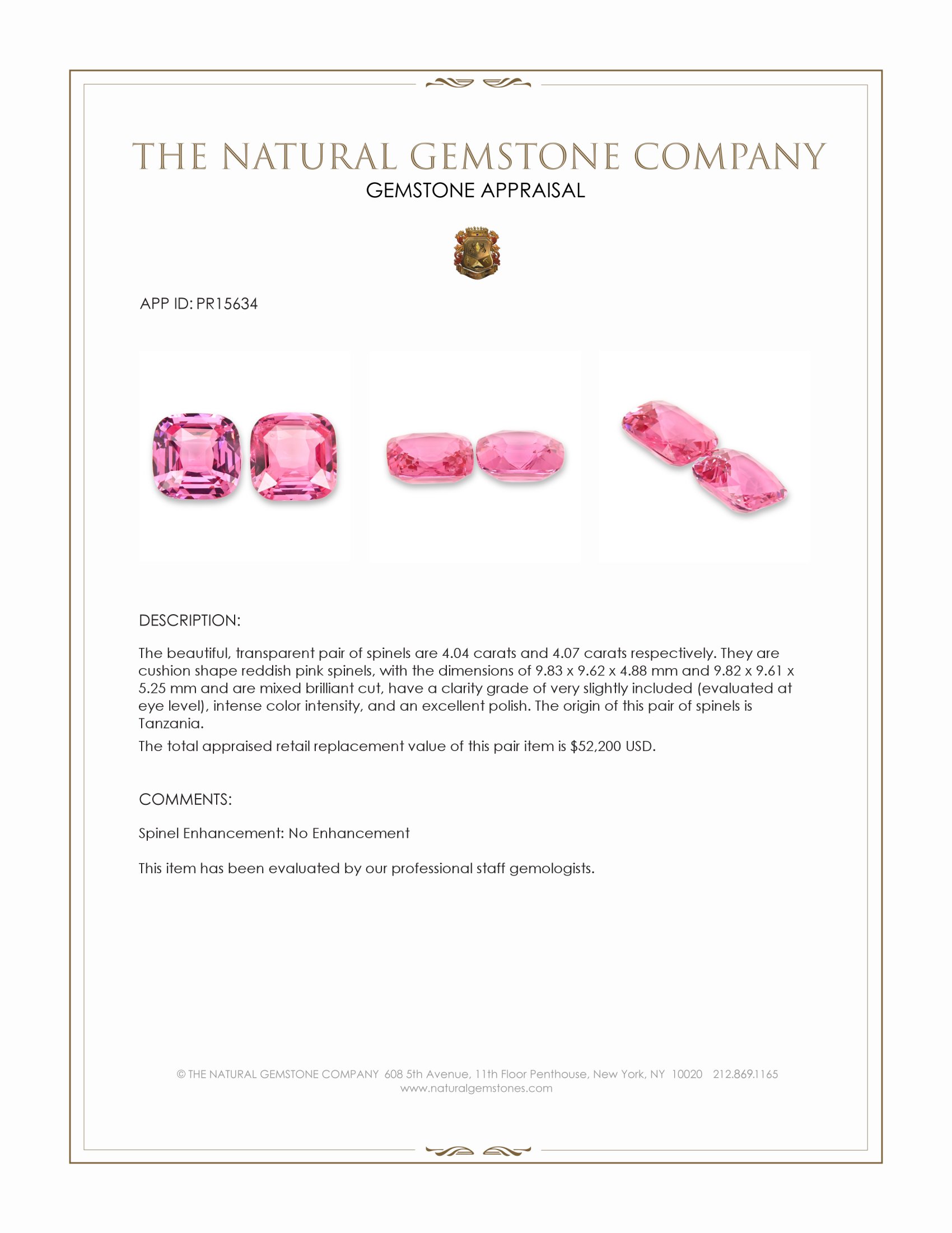 8.11 Ct.Tw. Reddish Pink Spinel Pair from Tanzania
