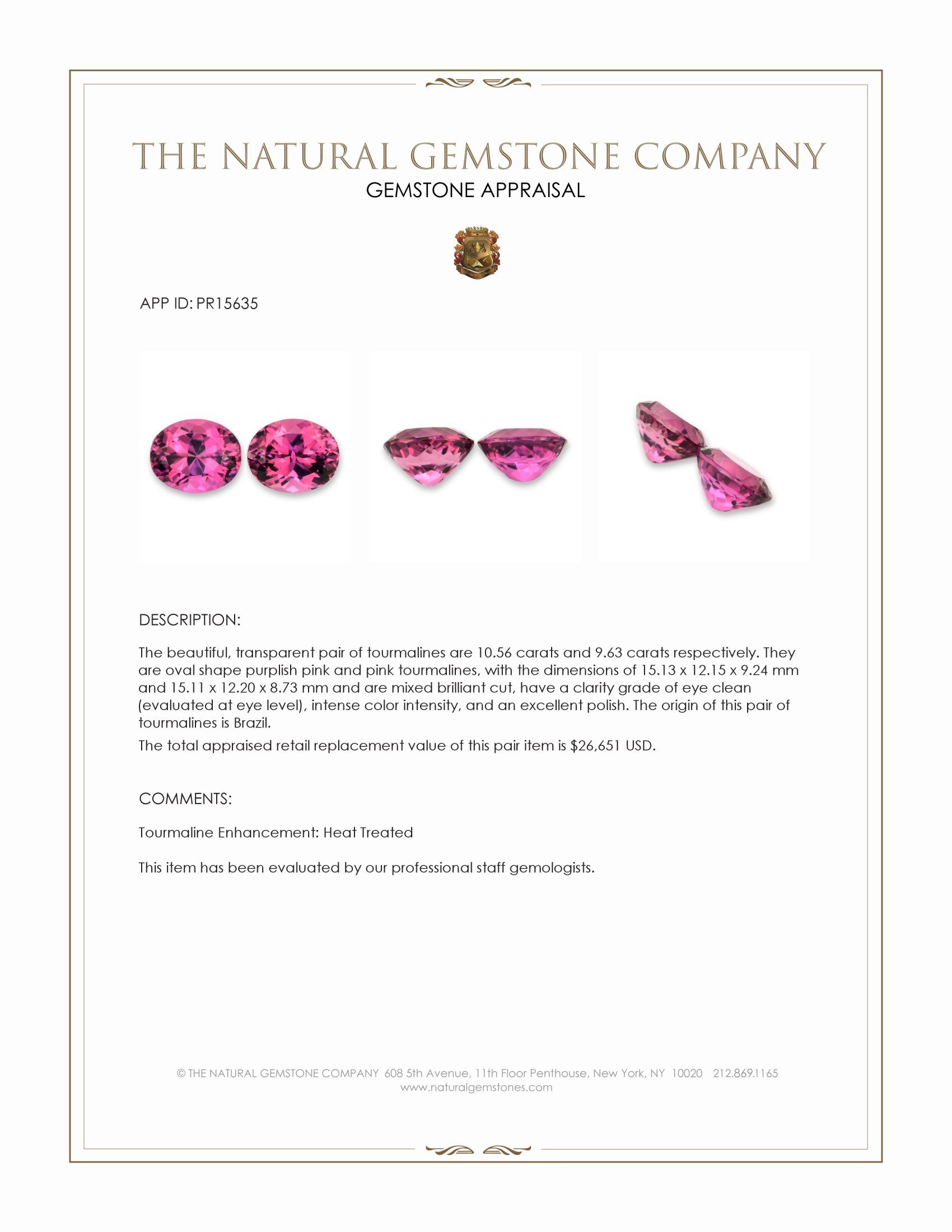 20.19 Ct.Tw. Purplish Pink Tourmaline Pair from Brazil