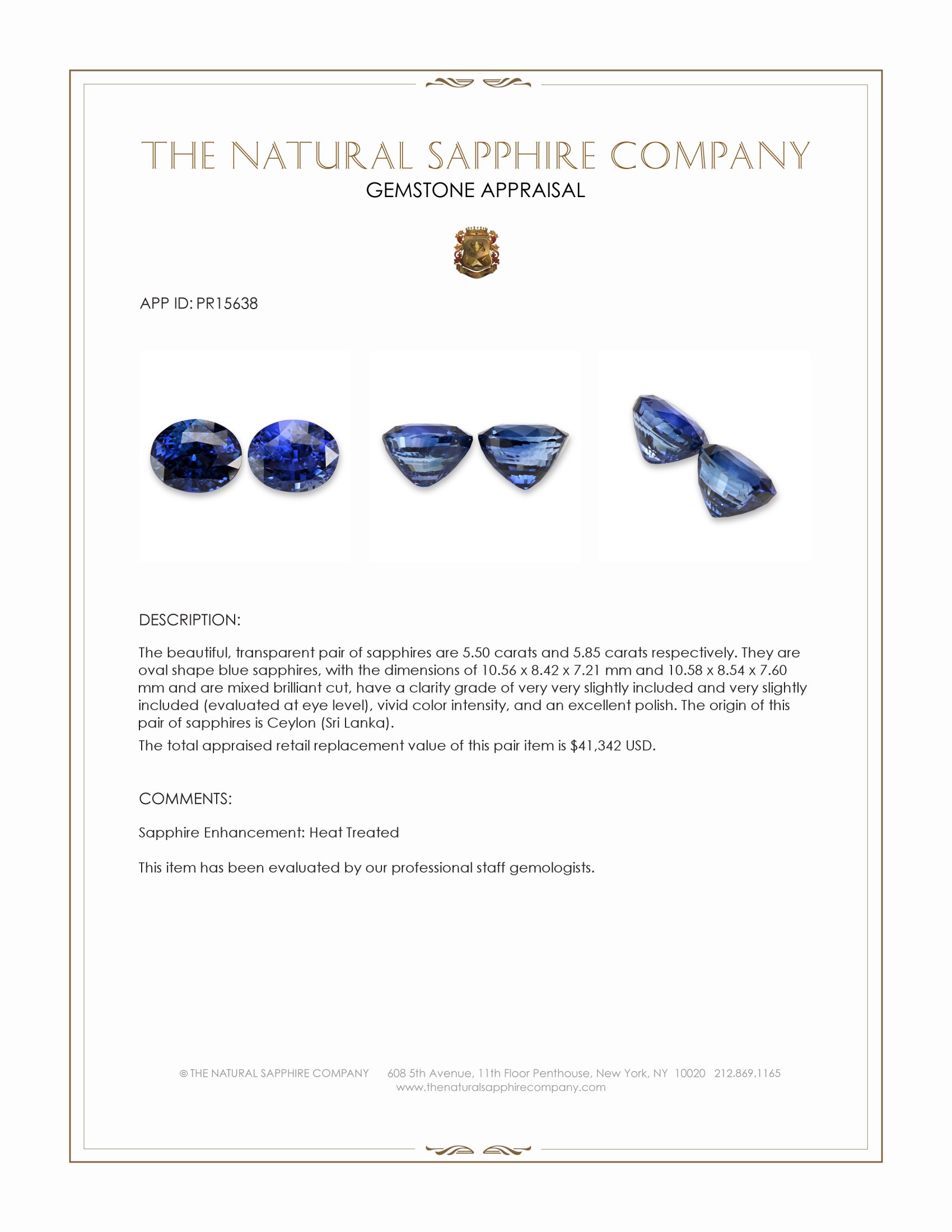 11.35 Ct.Tw. Blue Sapphire Pair from Ceylon (Sri Lanka)