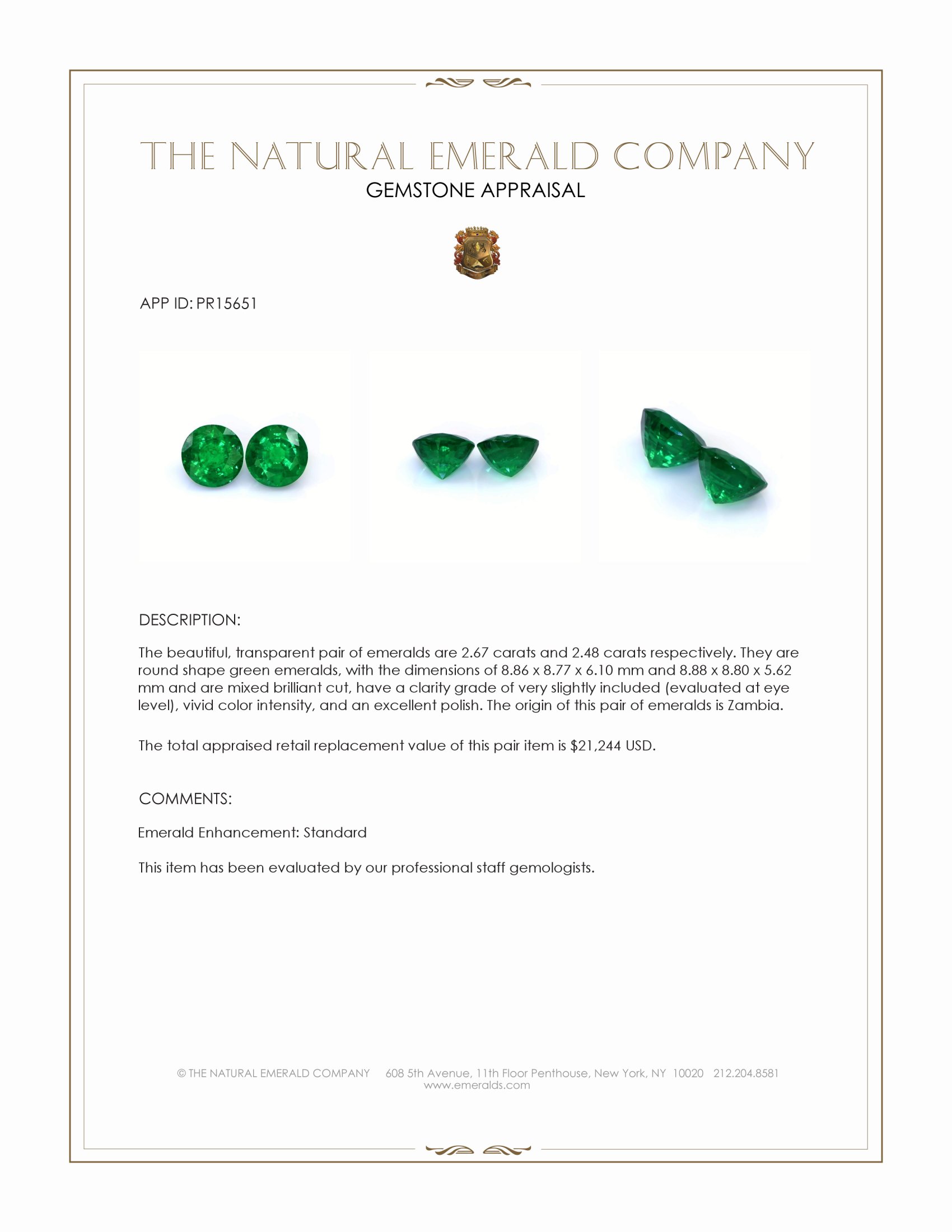5.15 Ct.Tw. Emerald Pair from Zambia