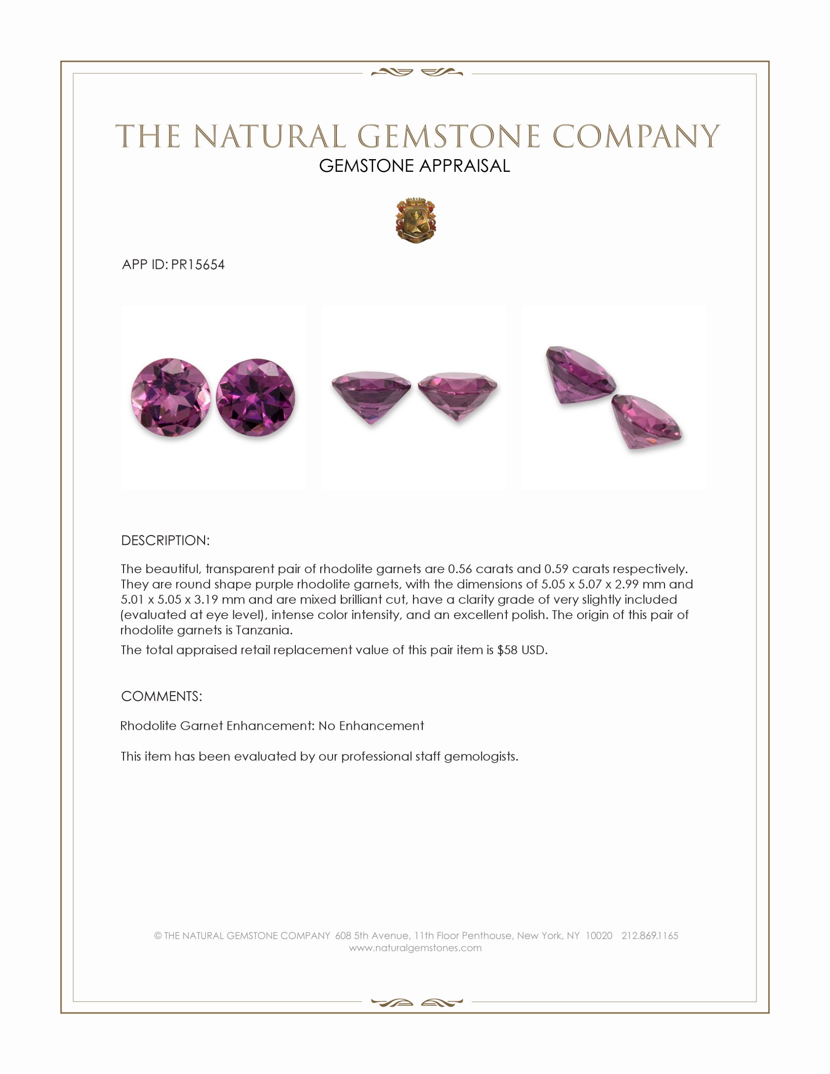 1.15 Ct.Tw. Purple Rhodolite Garnet Pair from Tanzania