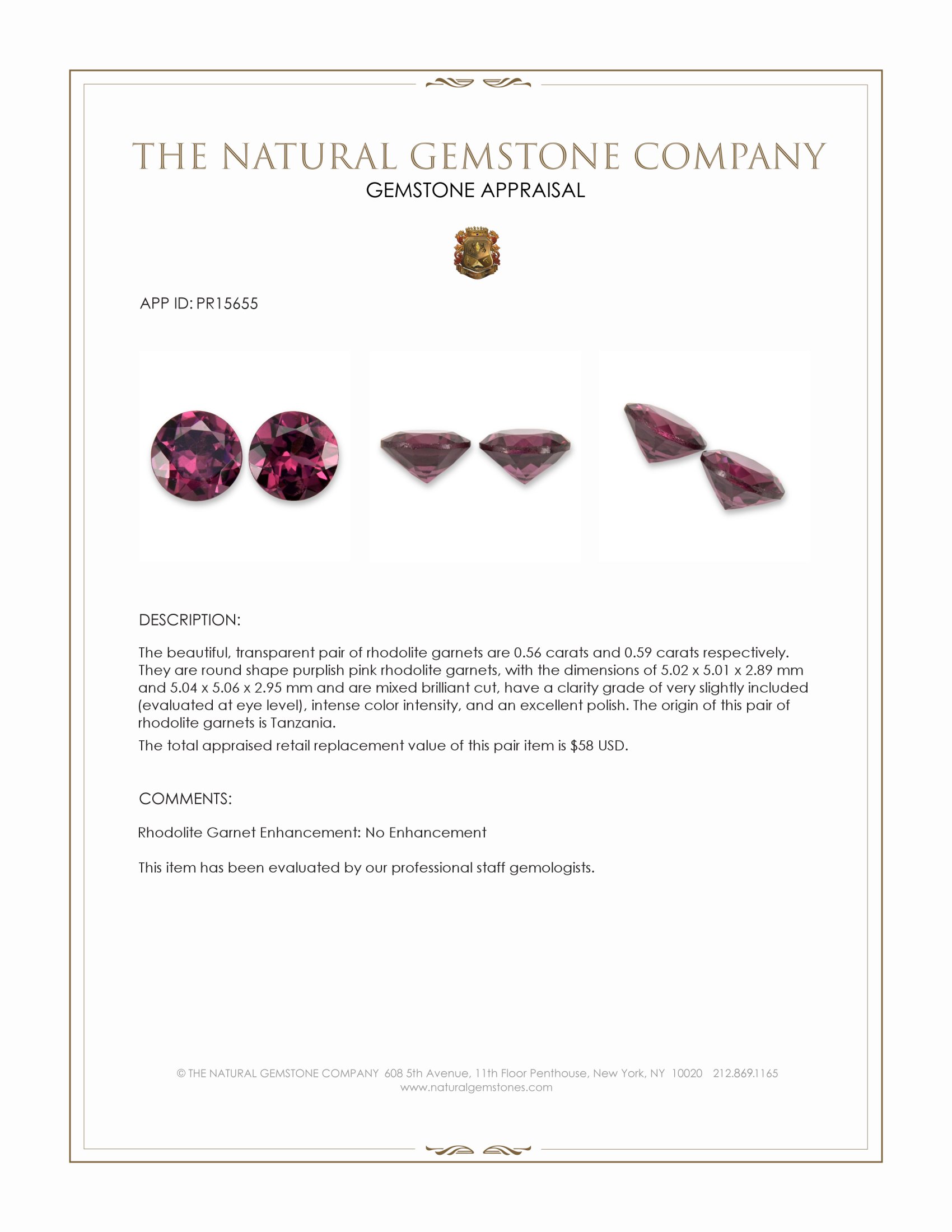 1.15 Ct.Tw. Purplish Pink Rhodolite Garnet Pair from Tanzania