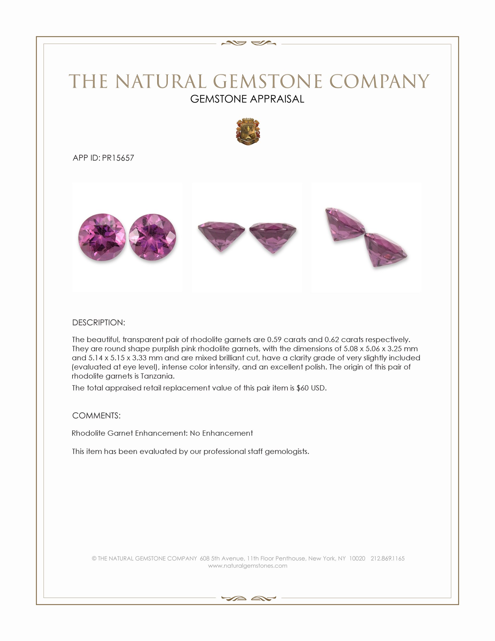 1.21 Ct.Tw. Purplish Pink Rhodolite Garnet Pair from Tanzania
