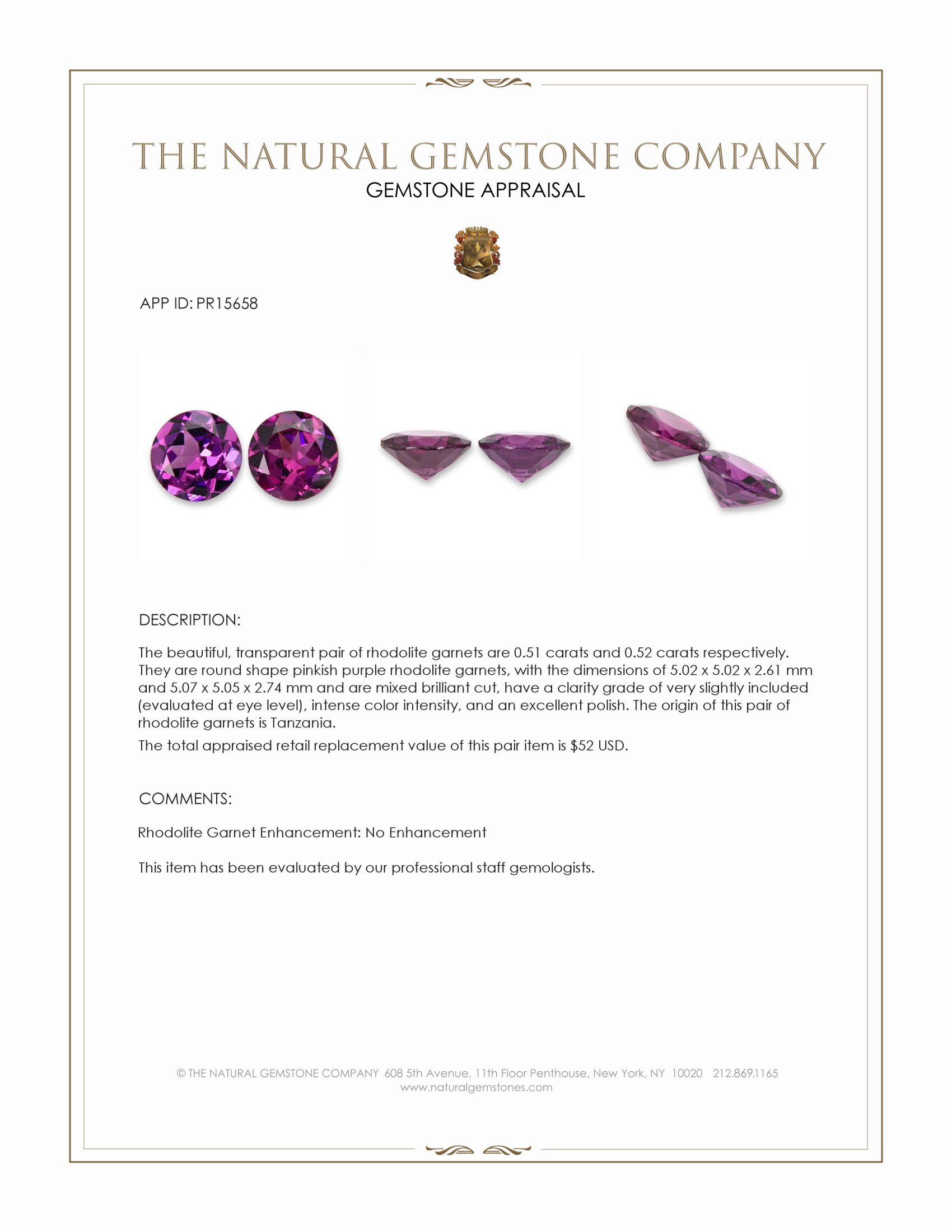 1.03 Ct.Tw. Pinkish Purple Rhodolite Garnet Pair from Tanzania