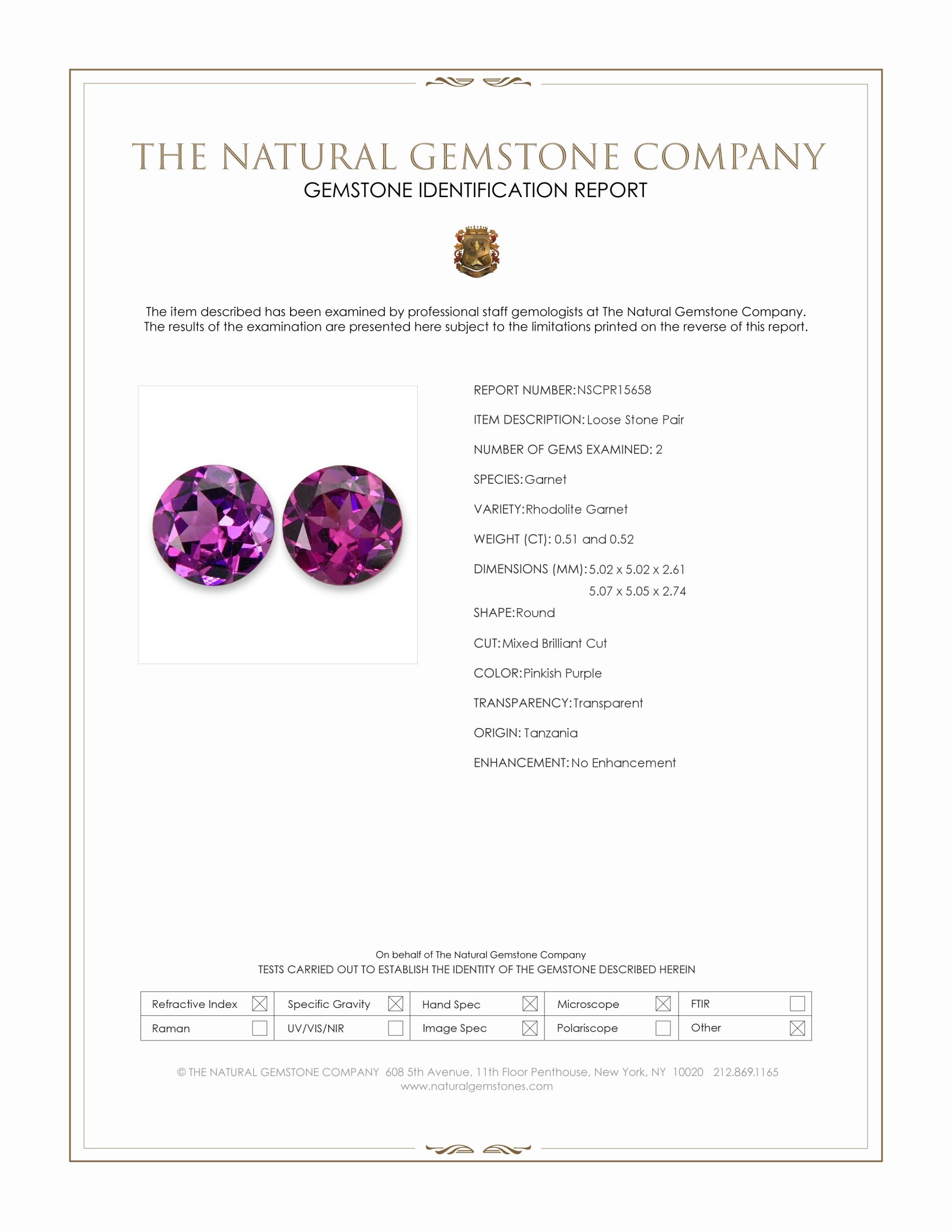 1.03 Ct.Tw. Pinkish Purple Rhodolite Garnet Pair from Tanzania