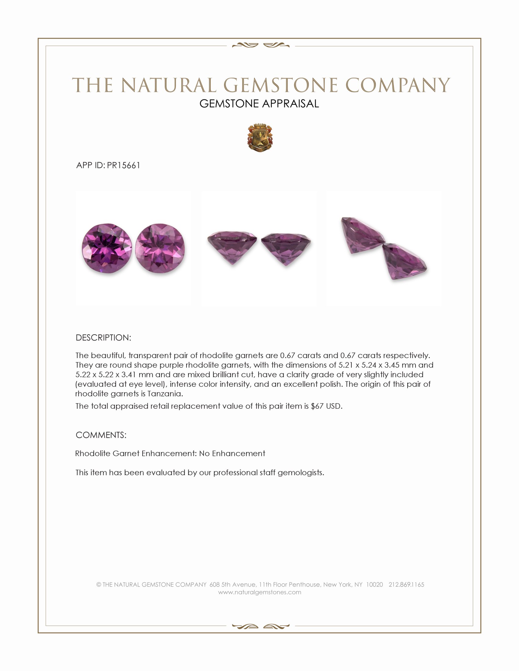 1.34 Ct.Tw. Purple Rhodolite Garnet Pair from Tanzania