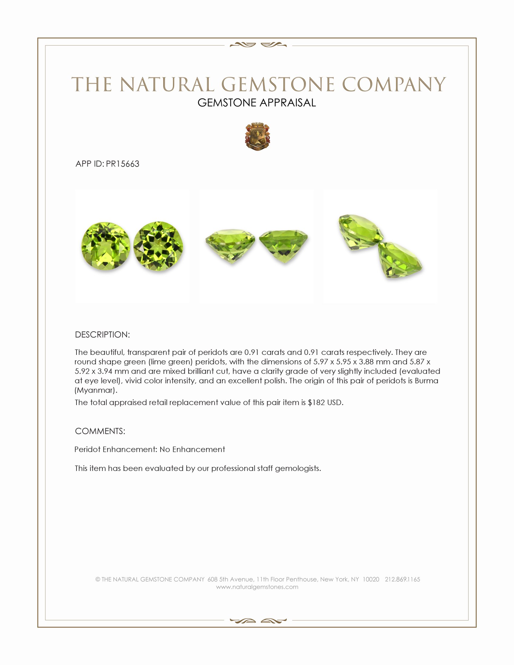 1.82 Ct.Tw. Green (Lime Green) Peridot Pair from Burma (Myanmar)
