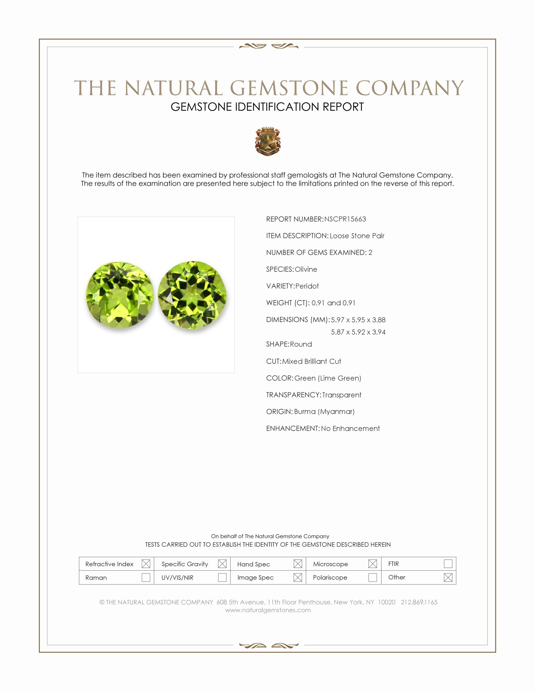 1.82 Ct.Tw. Green (Lime Green) Peridot Pair from Burma (Myanmar)