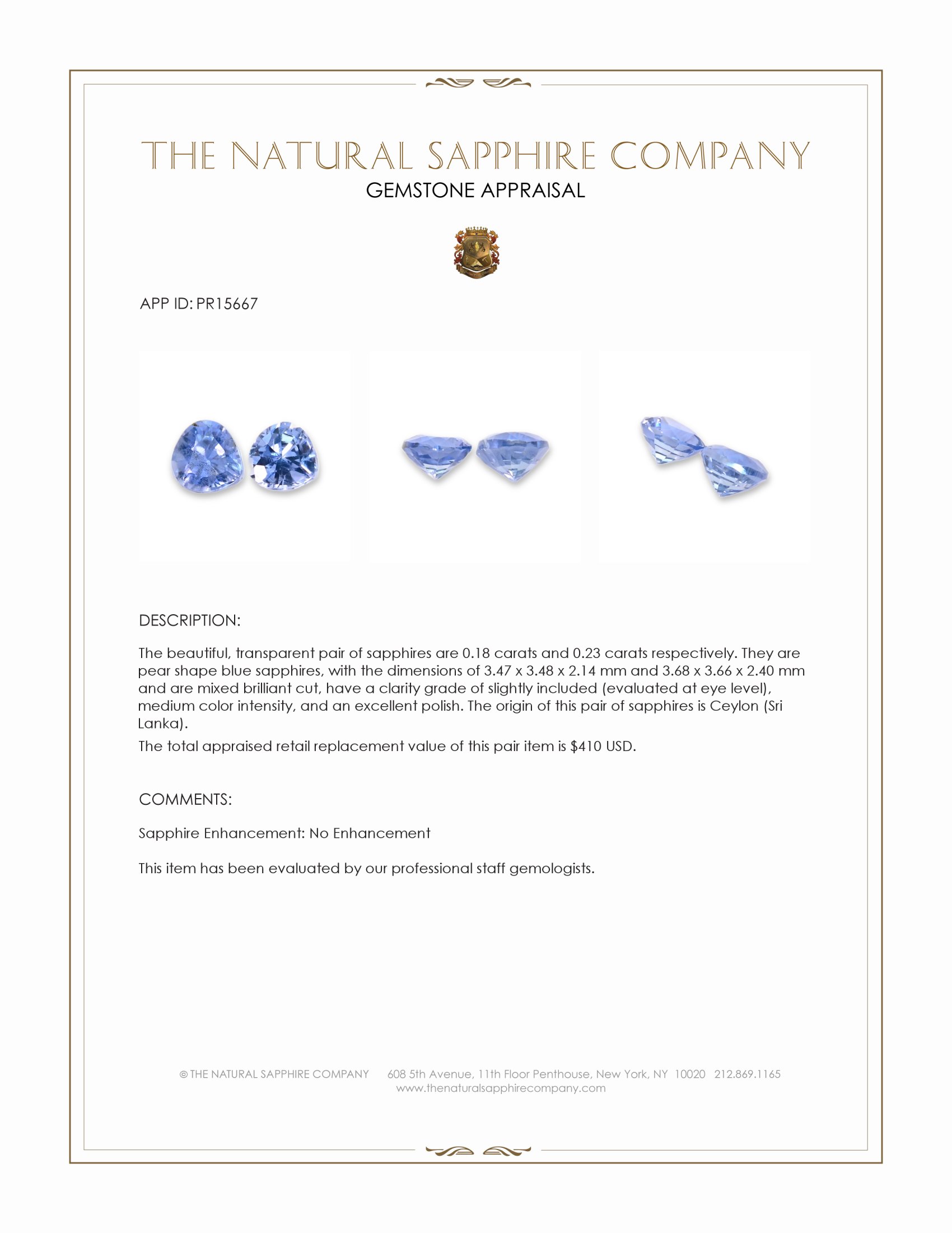 0.41 Ct.Tw. Blue Sapphire Pair from Ceylon (Sri Lanka)