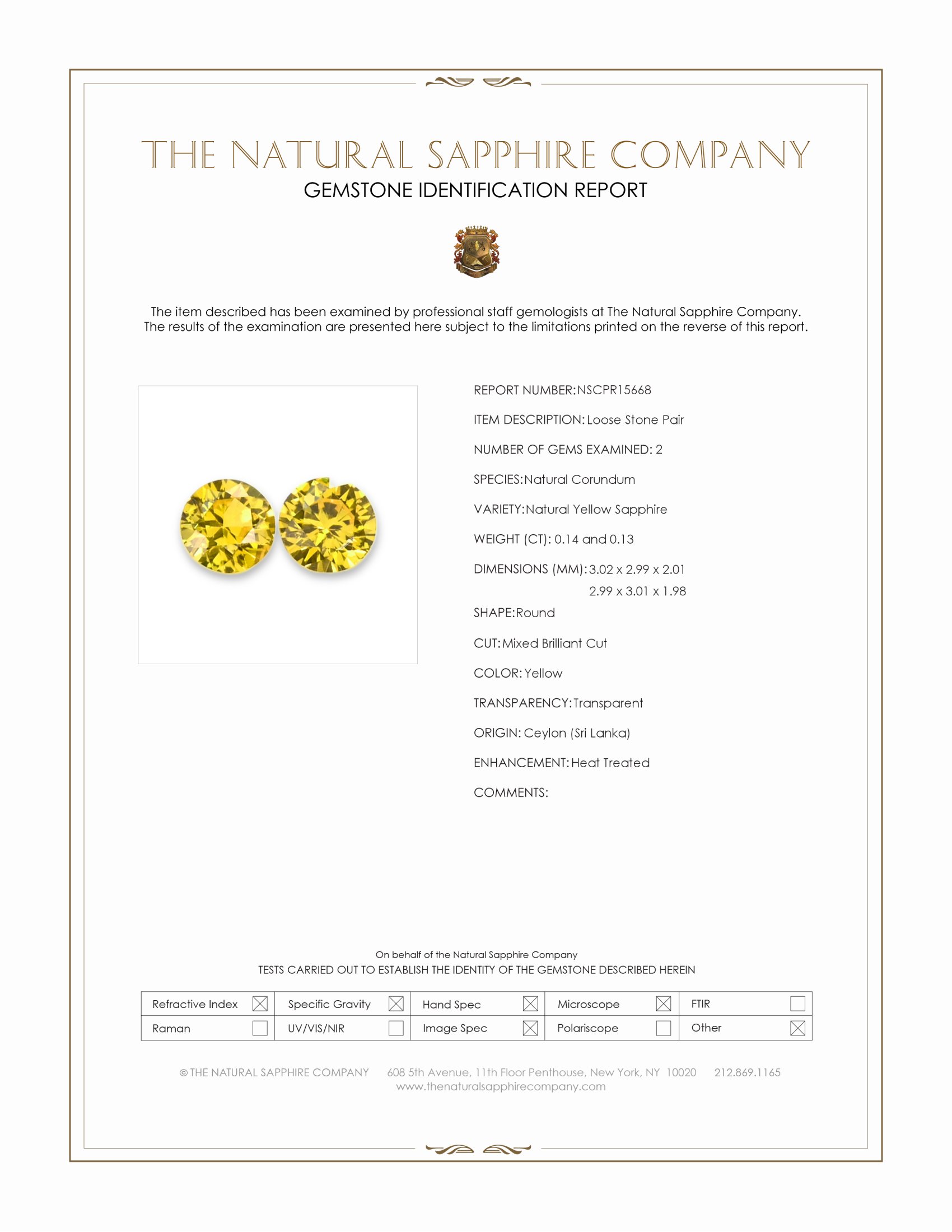 0.27 Ct.Tw. Yellow Sapphire Pair from Ceylon (Sri Lanka)