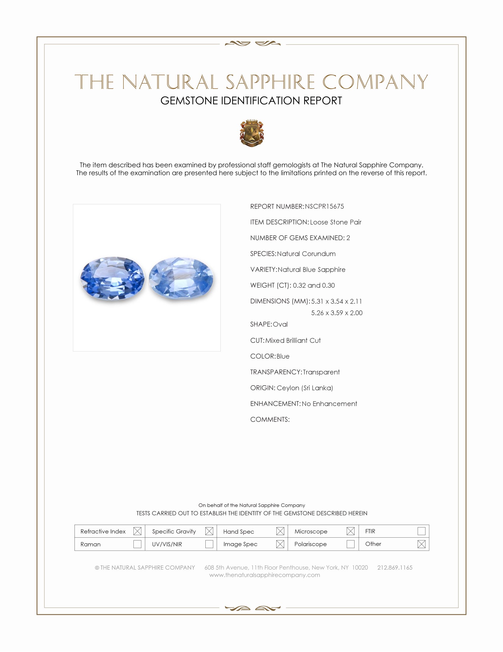 0.62 Ct.Tw. Blue Sapphire Pair from Ceylon (Sri Lanka)