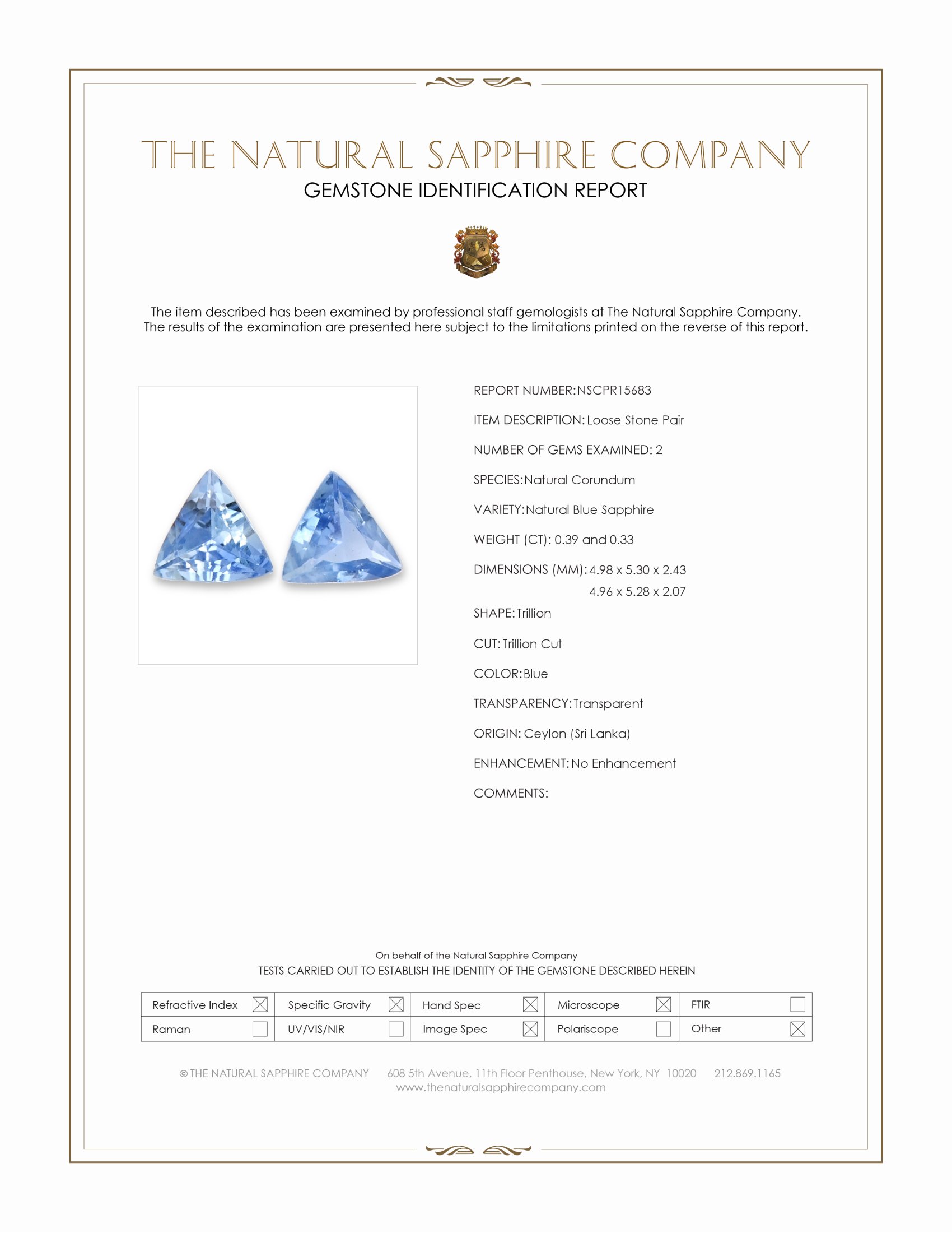 0.72 Ct.Tw. Blue Sapphire Pair from Ceylon (Sri Lanka)