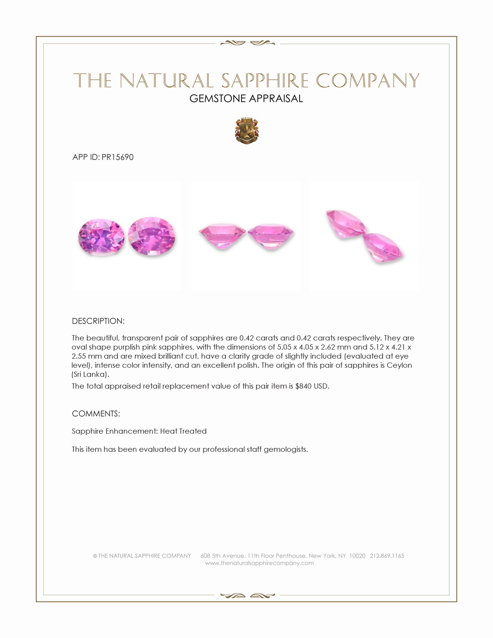 0.84 Ct.Tw. Purplish Pink Sapphire Pair from Ceylon (Sri Lanka)
