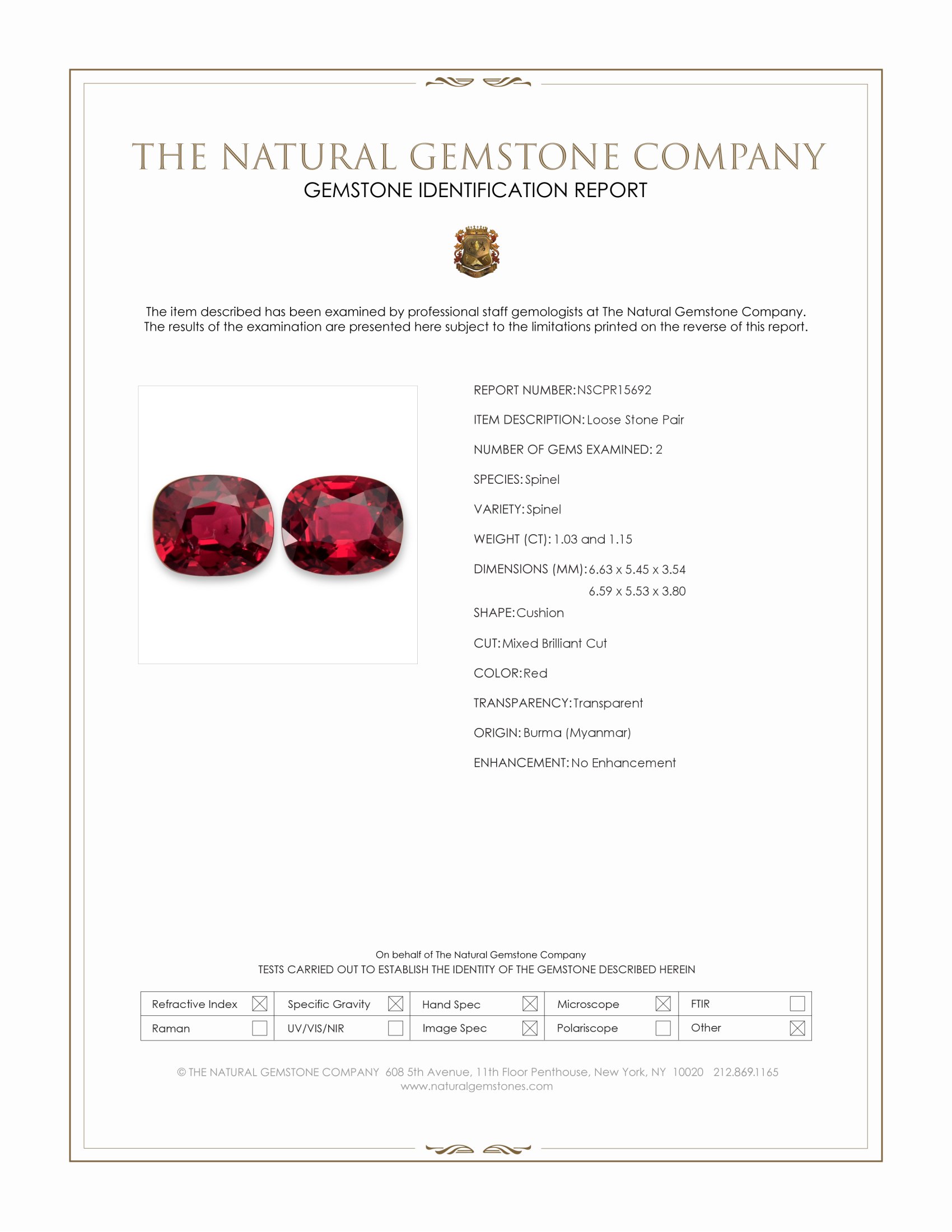 2.18 Ct.Tw. Red Spinel Pair from Burma (Myanmar)