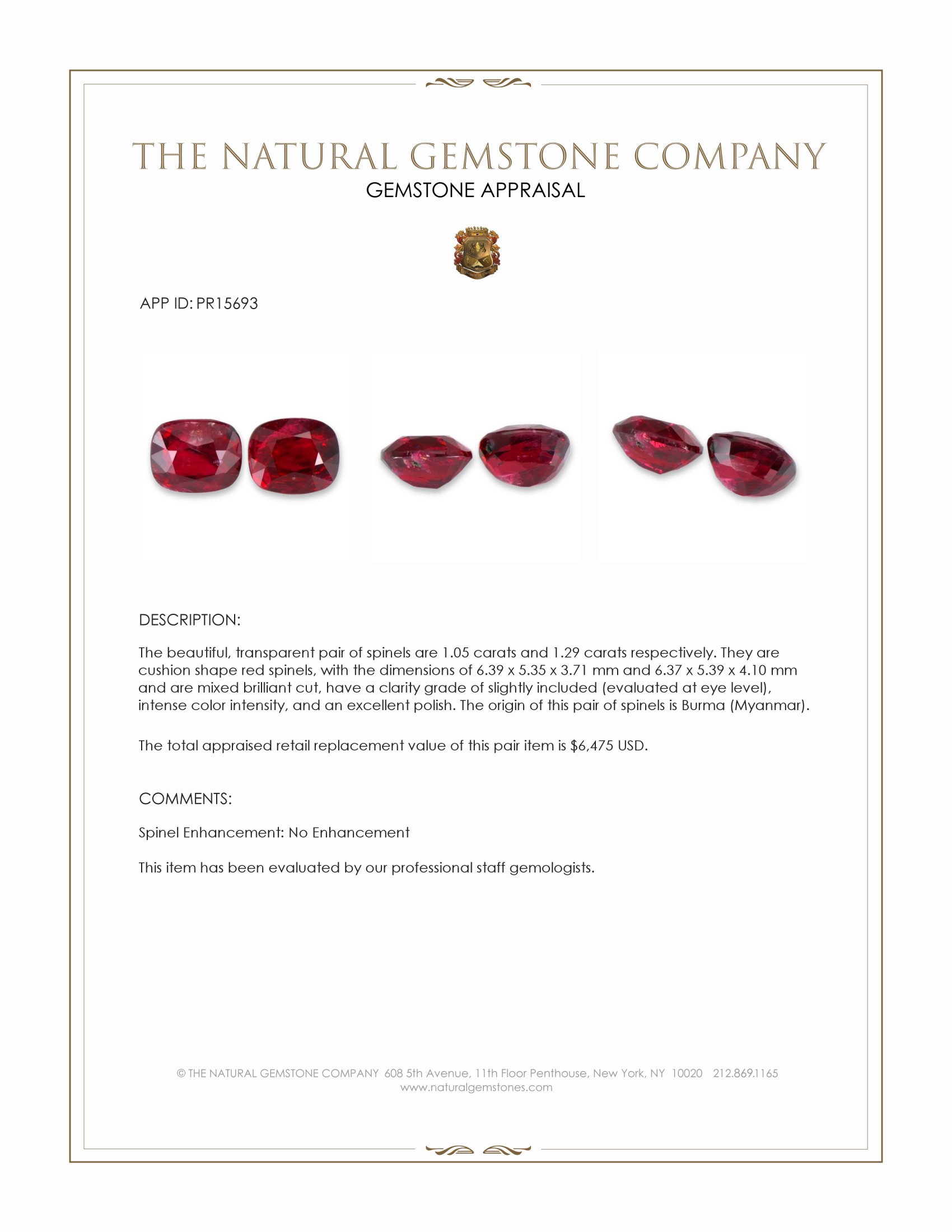 2.34 Ct.Tw. Red Spinel Pair from Burma (Myanmar)