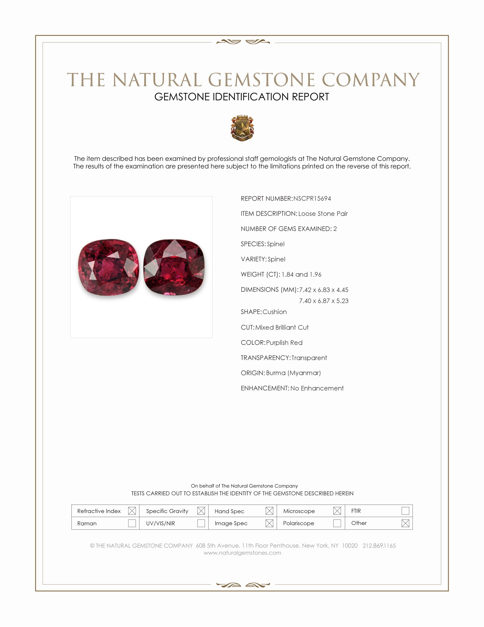 3.80 Ct.Tw. Purplish Red Spinel Pair from Burma (Myanmar)