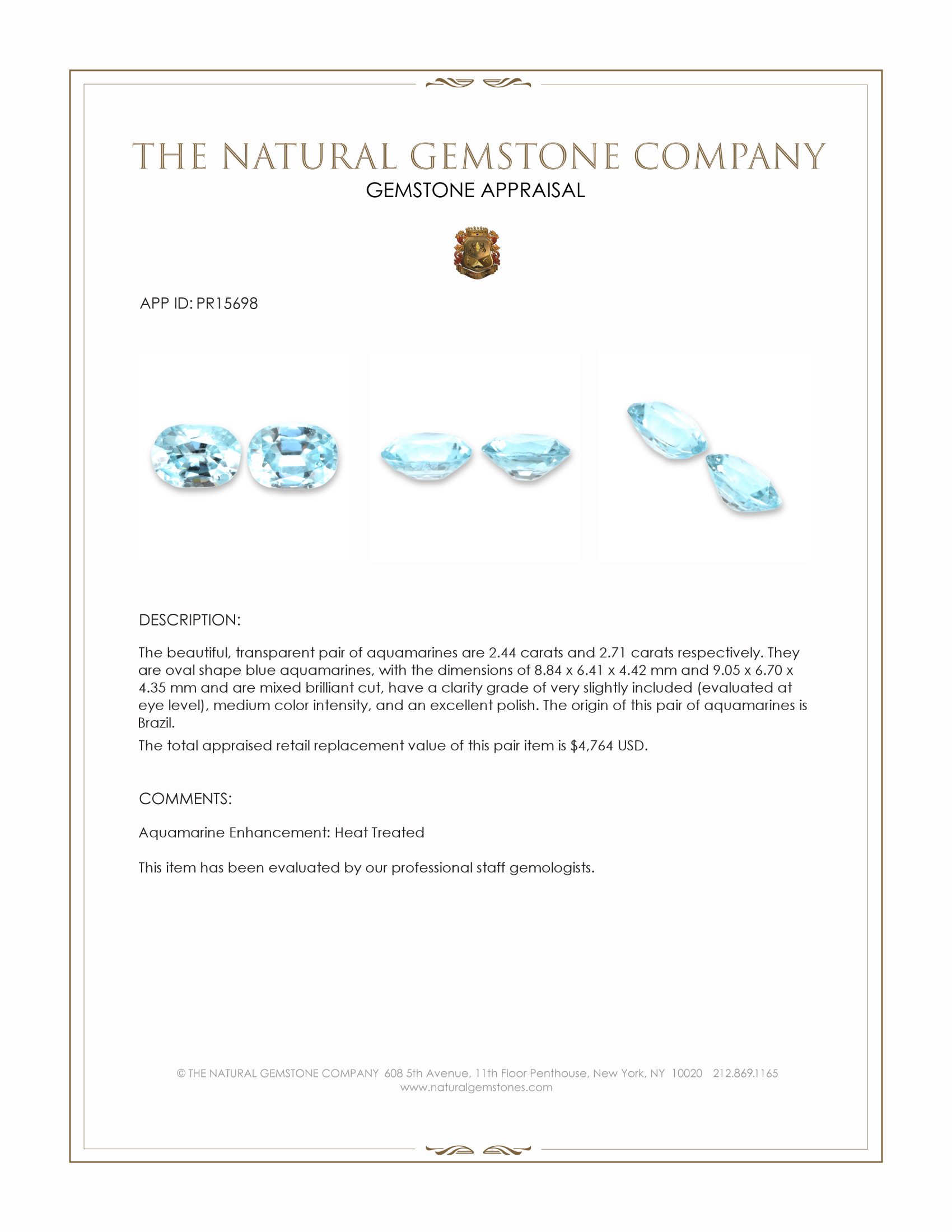 5.15 Ct.Tw. Blue Aquamarine Pair from Brazil